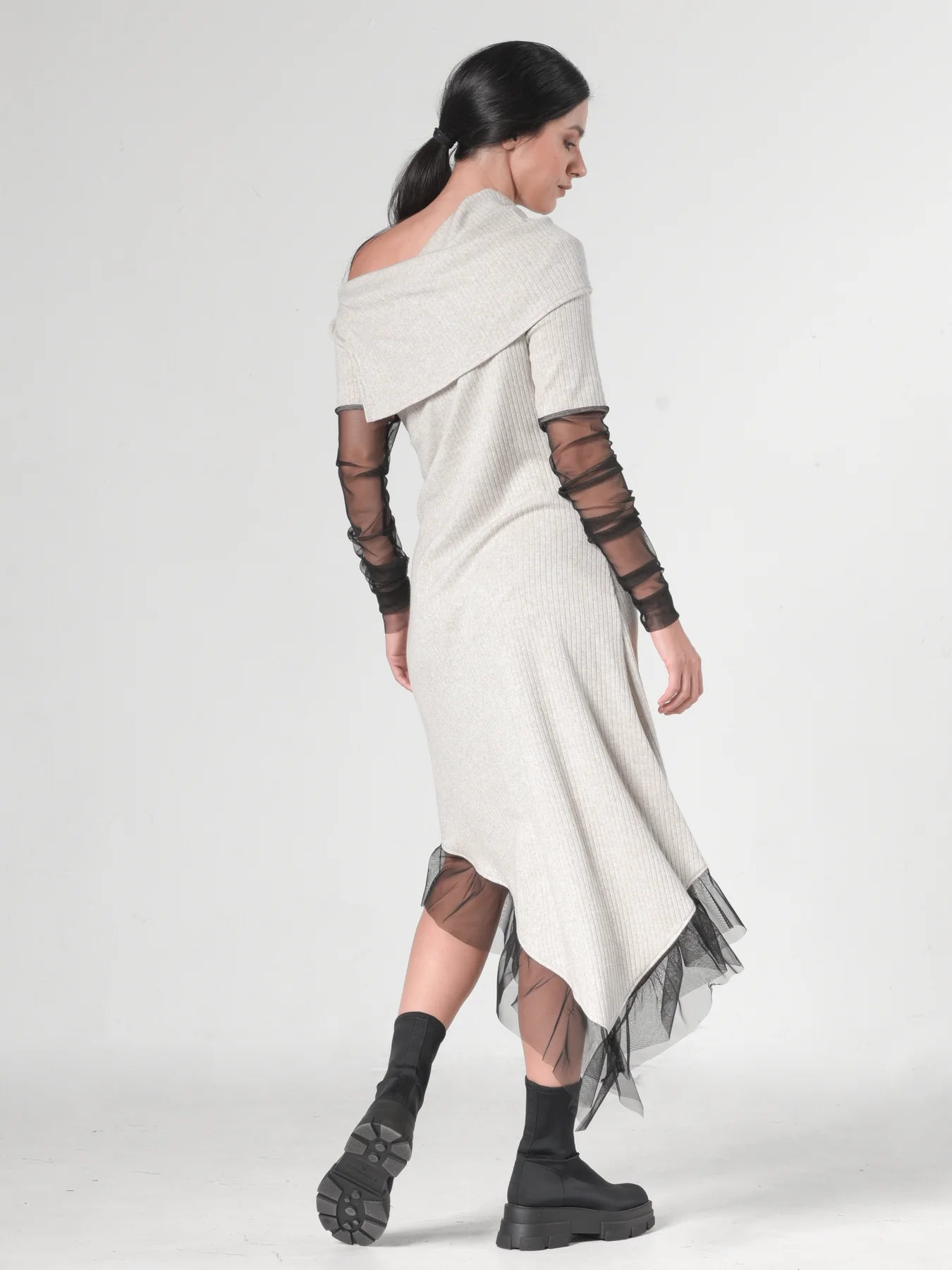 Asymmetric Beige Tunic Dress by Metamorphoza