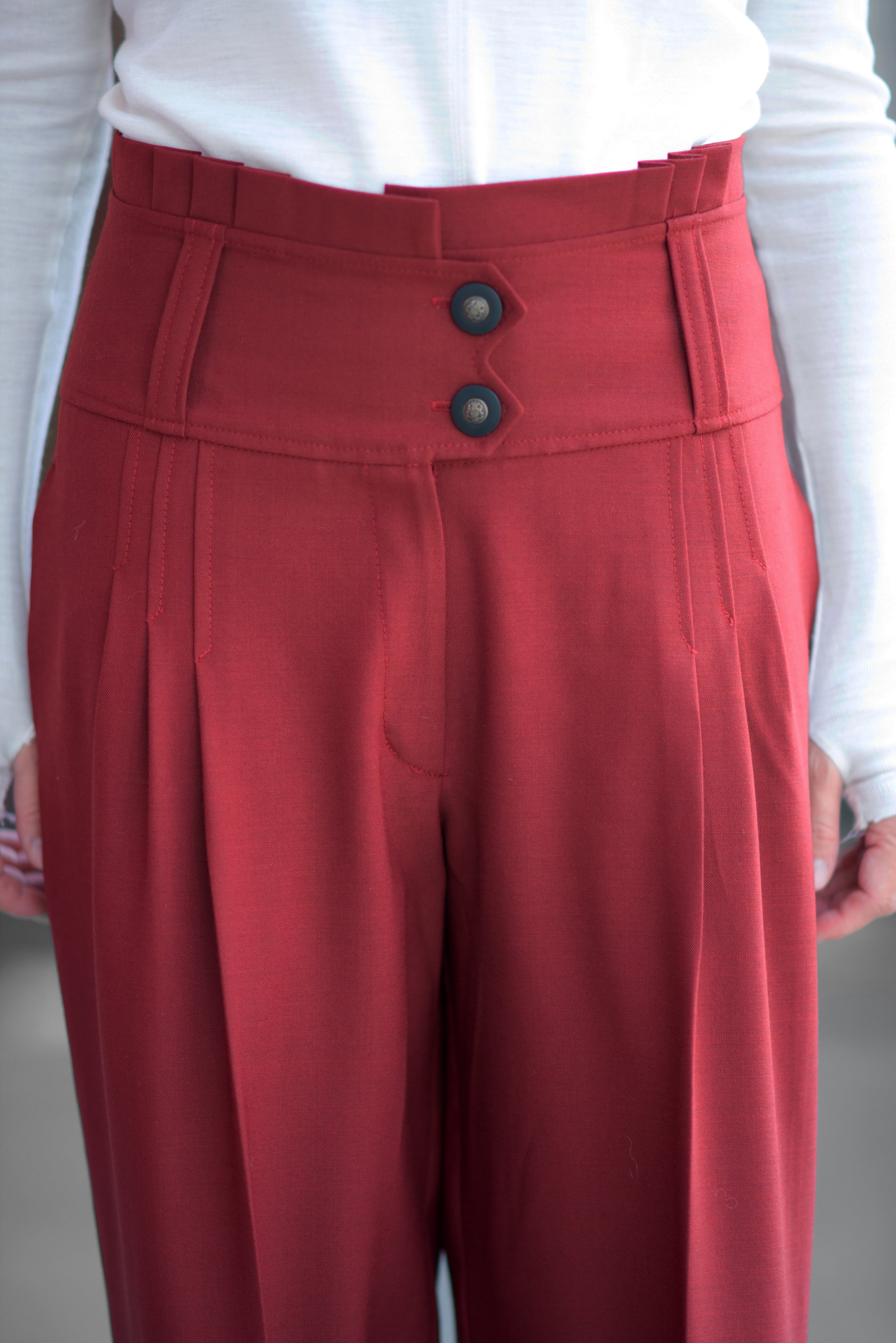 red wool pants