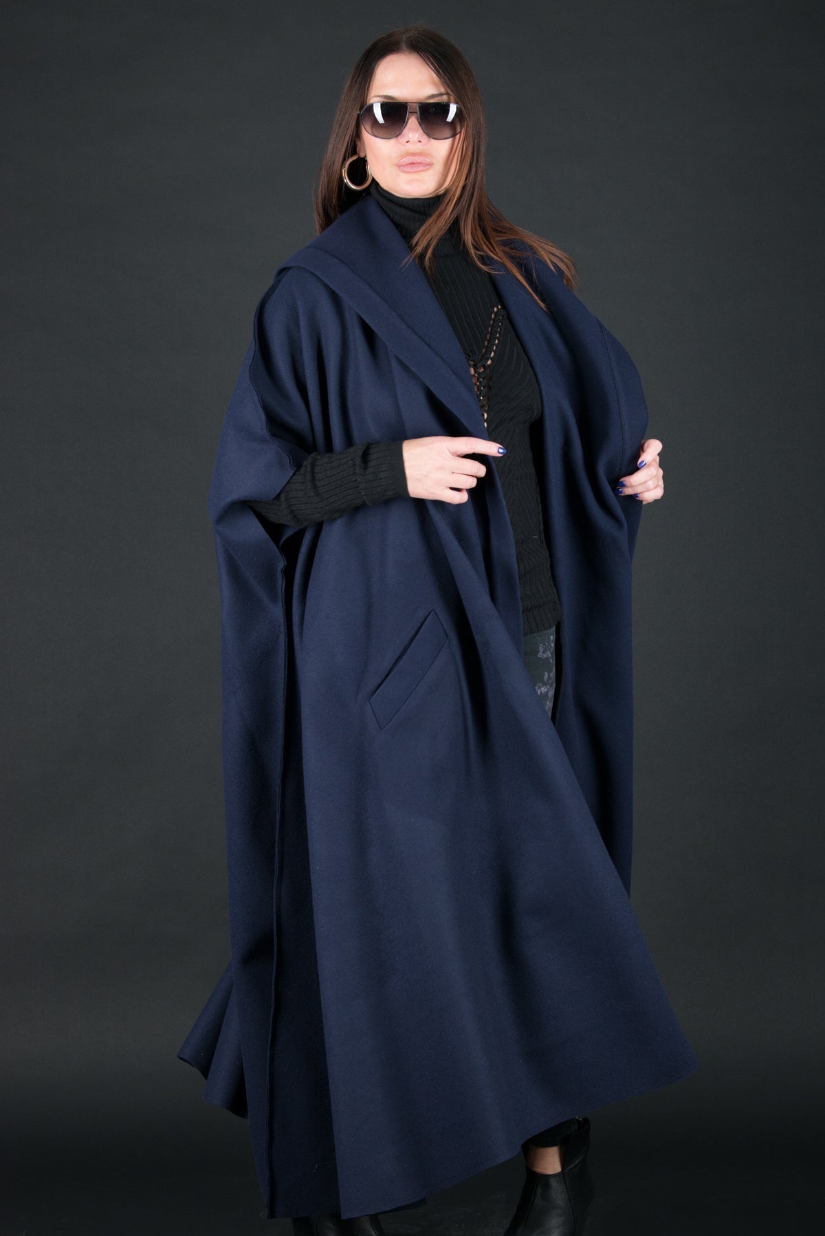 Sleeveless Blue Cashmere Sleeveless Wool Coat, Cardigans & Vests