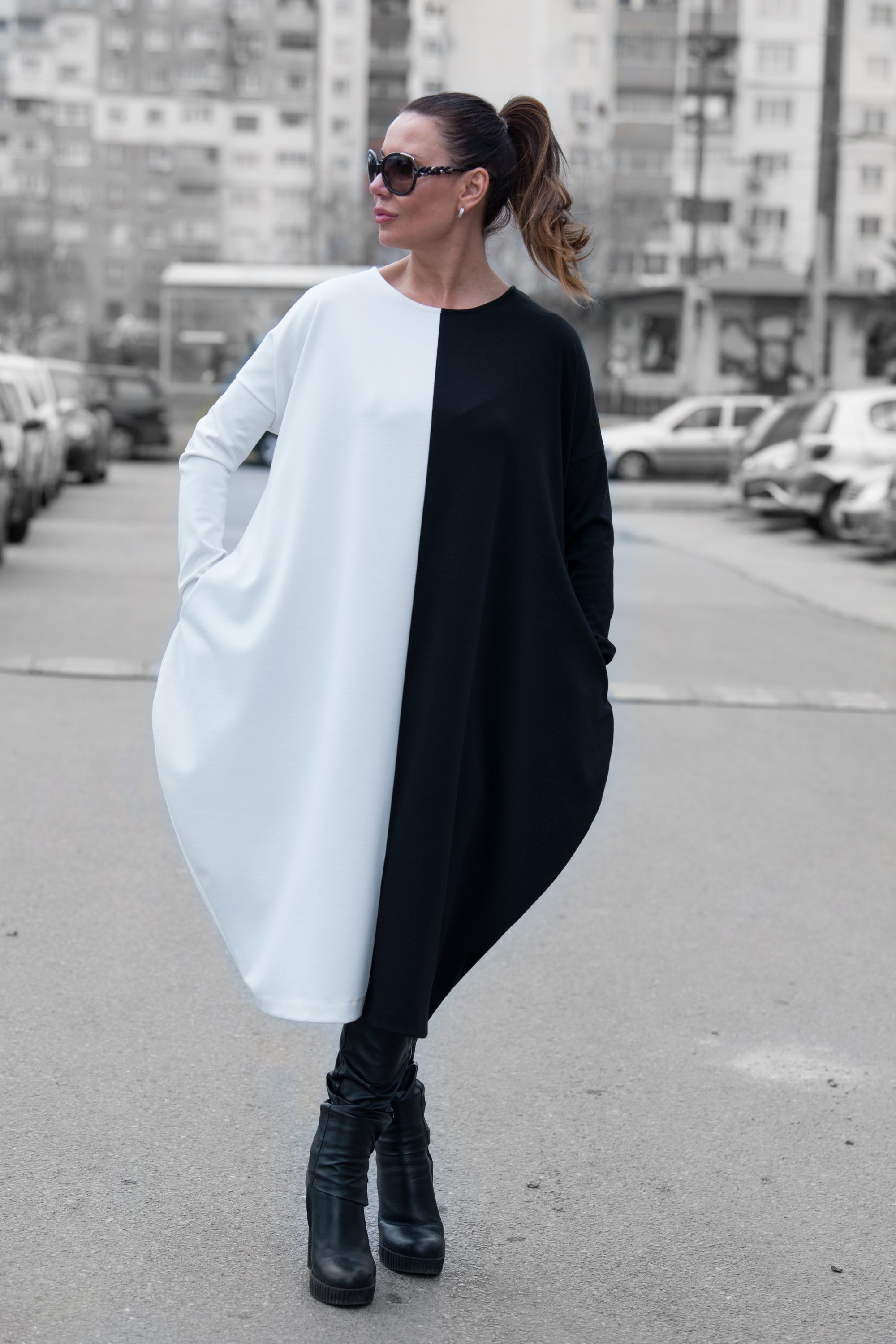 Black & White Cotton Tunic, Dresses & Maxi Dresses