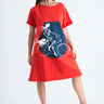 Red Midi Cotton Dress with Print, Dresses Spring & Summer
