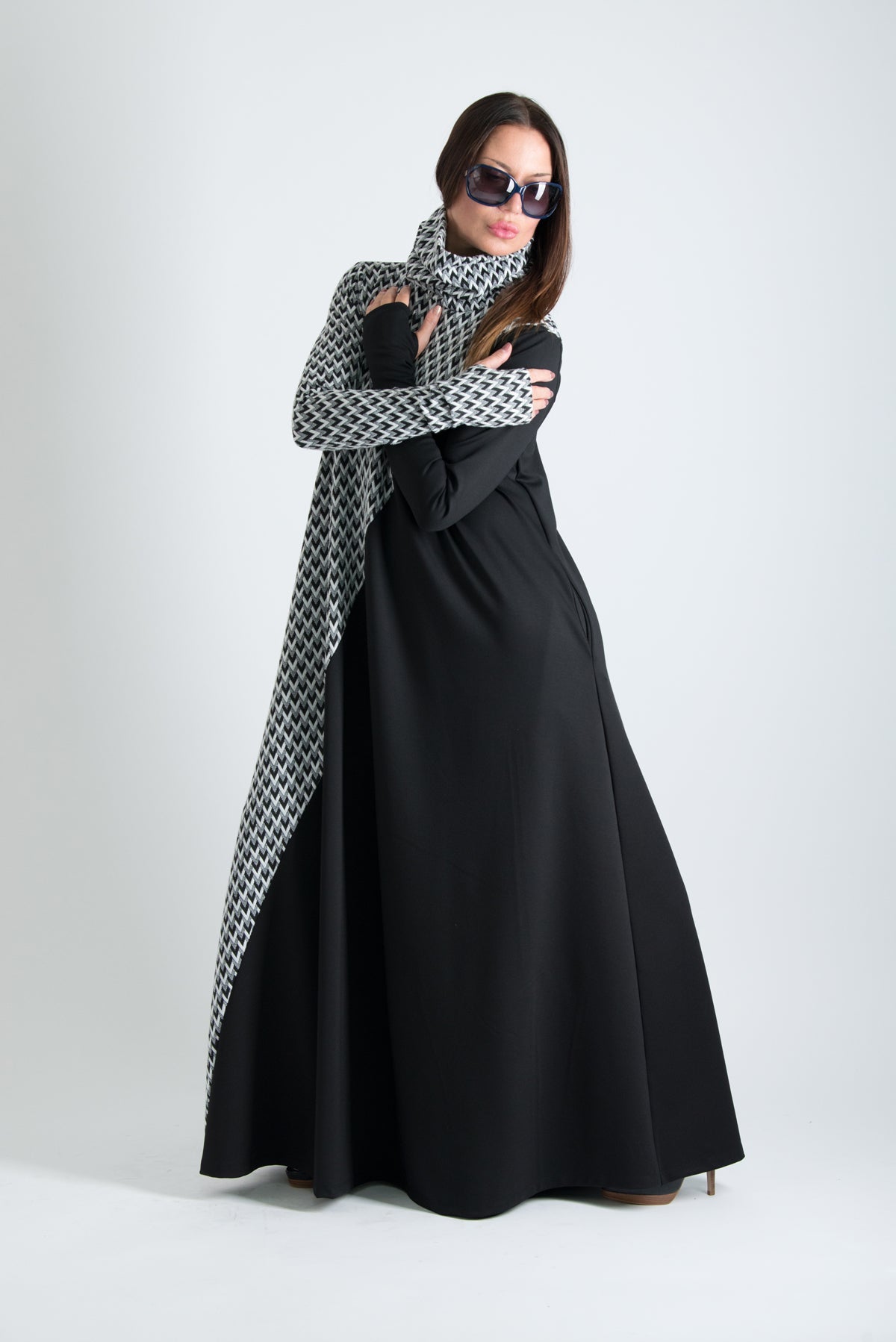 Black and White Turtleneck Long Maxi Dress, Dresses & Maxi Dresses