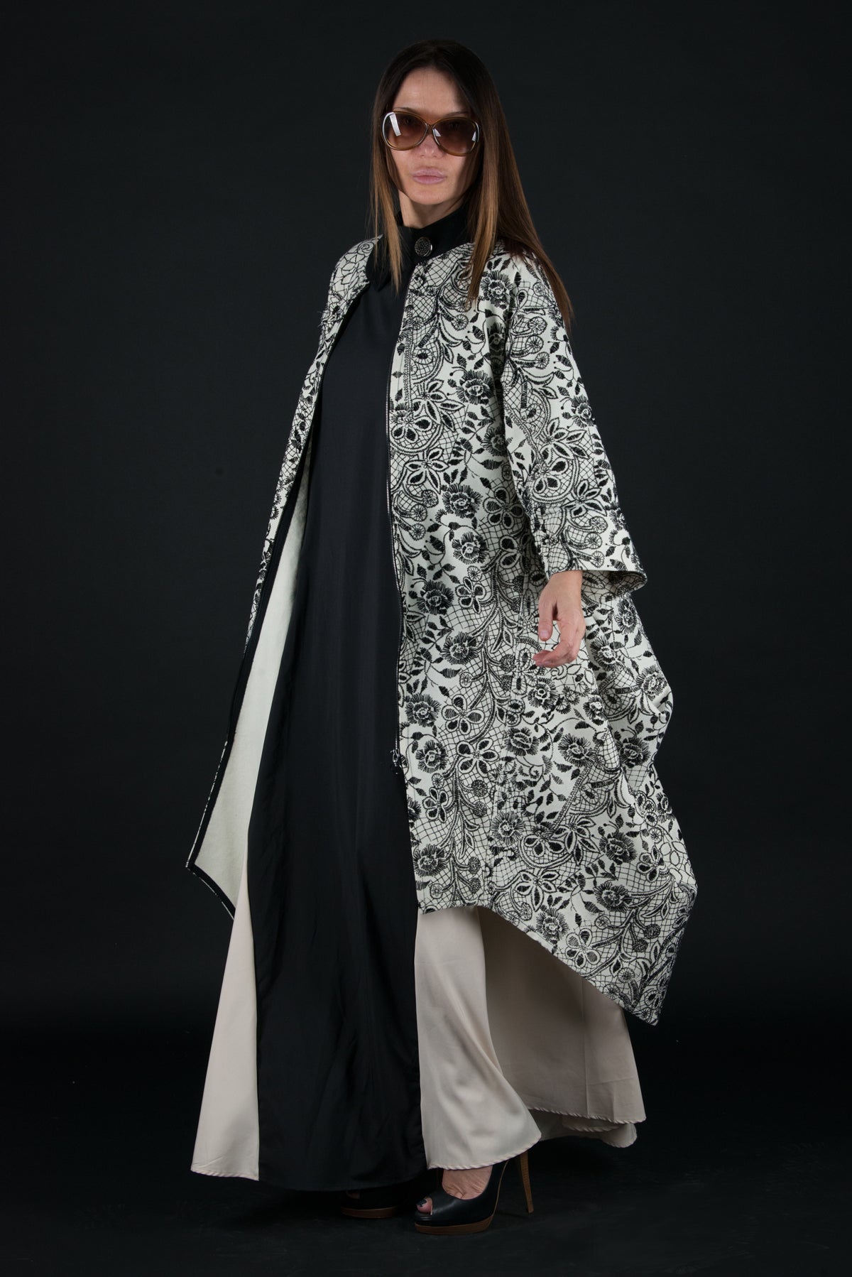 Spring Black and White Women Cape, Coats