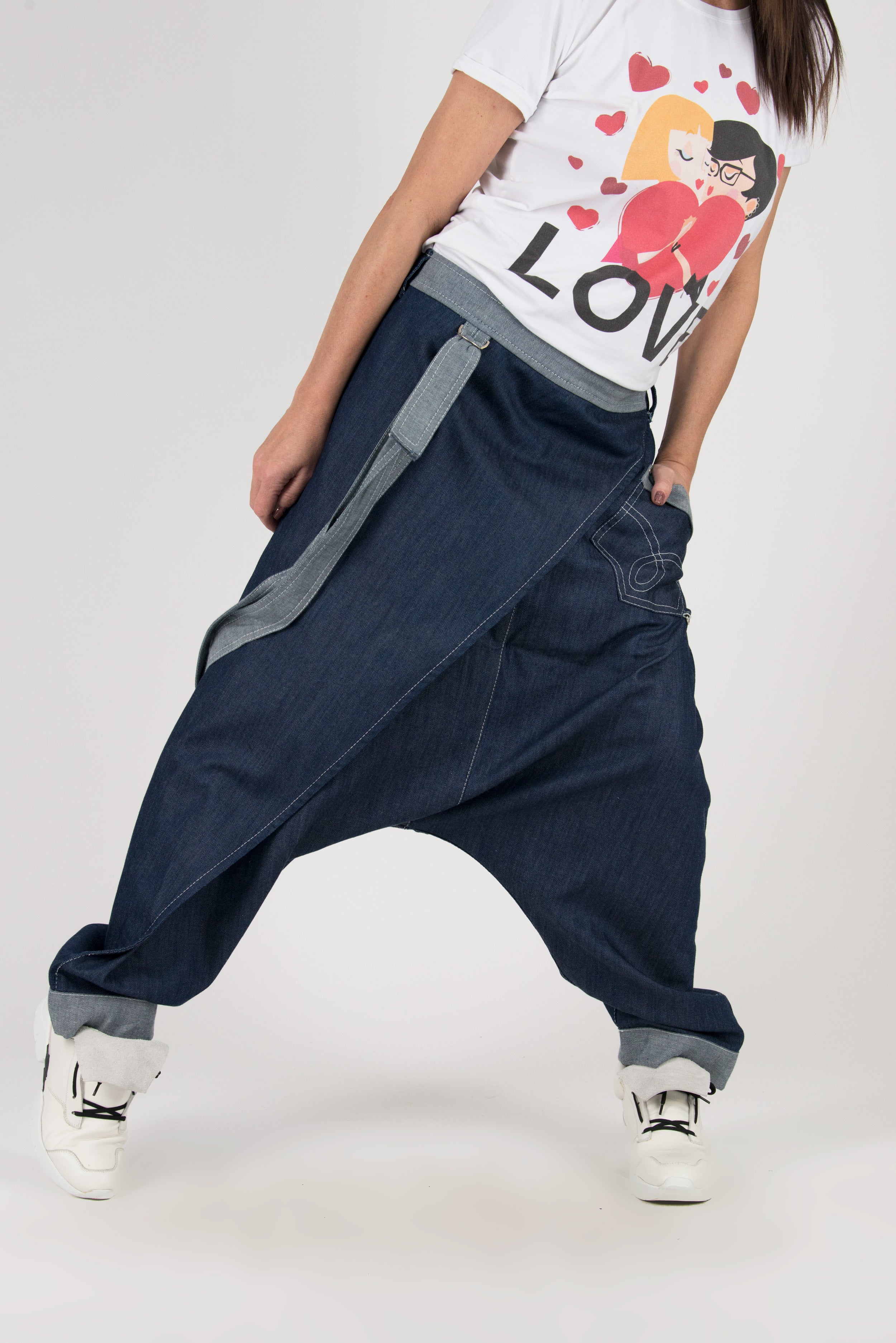 Denim Cross-Pants Women Spring High Street Style Patchwork Pockets Drop  Crotch Harem jeans Hip Hop Streetwear Bloomers Joggers - AliExpress