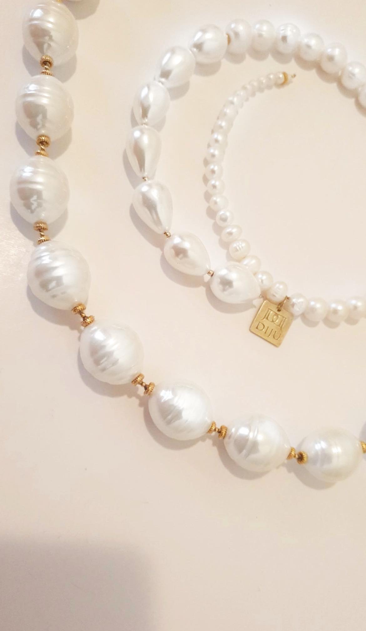 Pearl Choker Necklace Choker Natural White Pearls Swarovski Drop Shaped Pearls by Diju