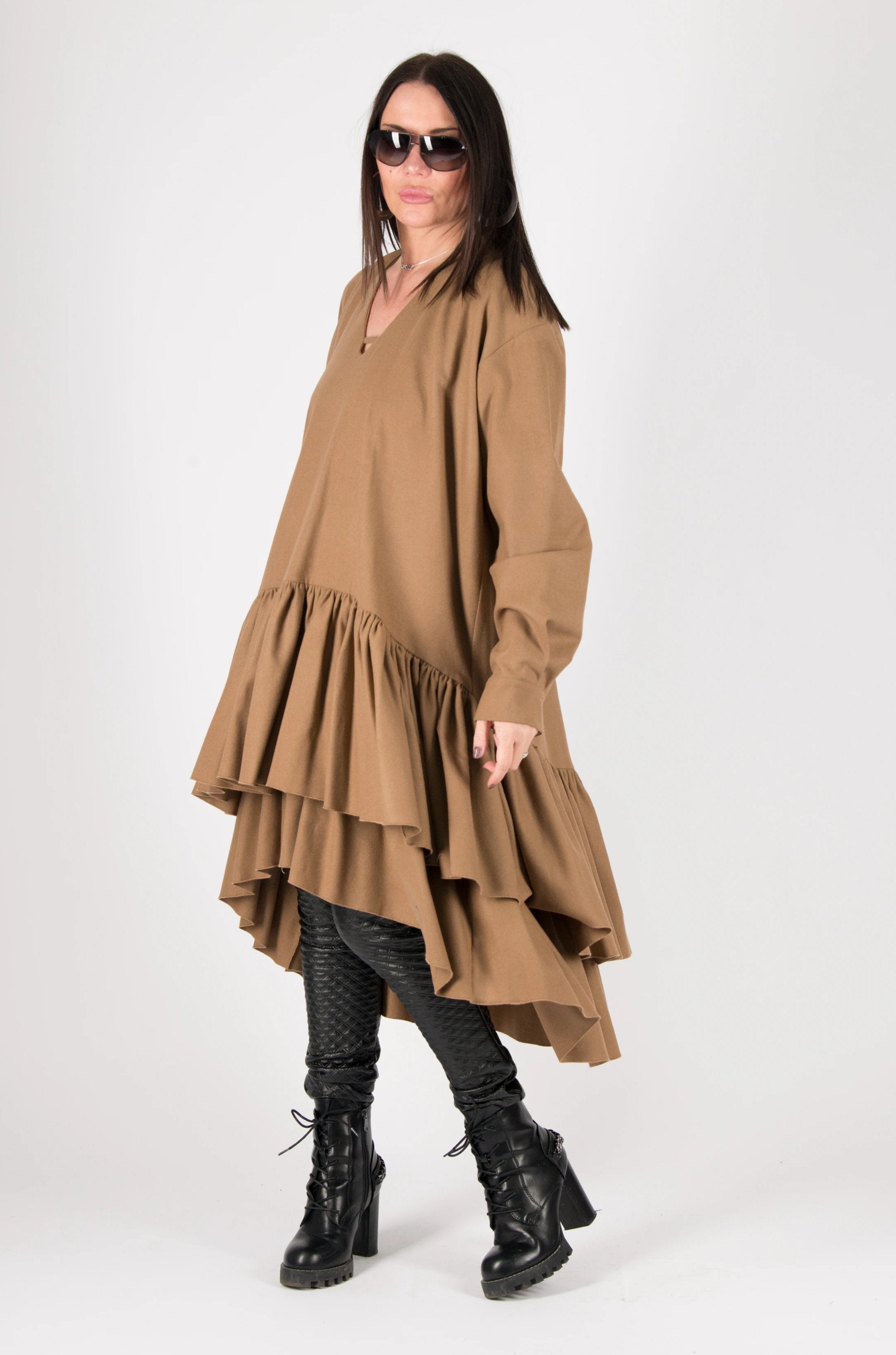 Autumn Winter Camel Cashmere Wool Maxi Dress, Dresses & Maxi Dresses