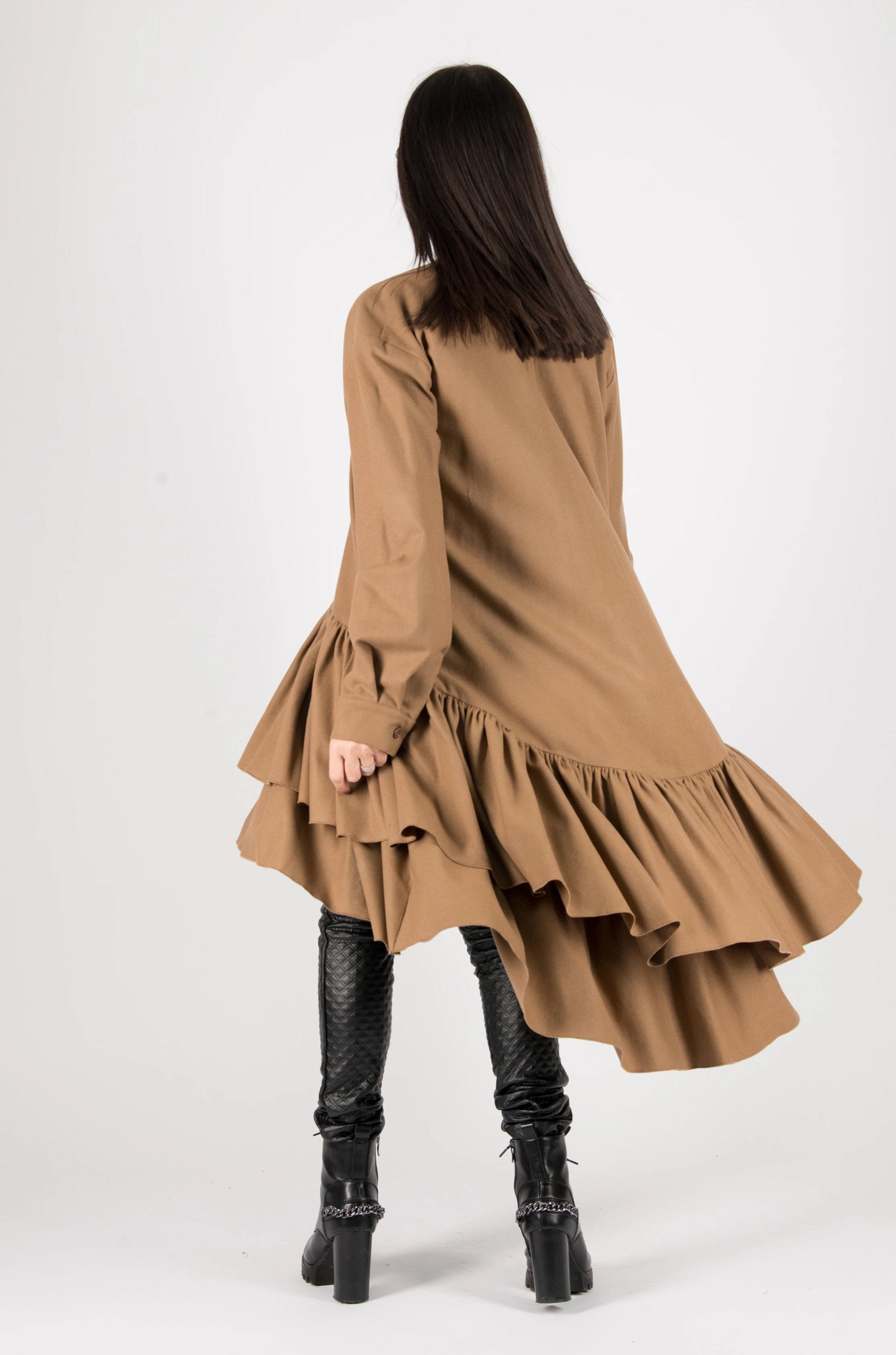 Autumn Winter Camel Cashmere Wool Maxi Dress, Dresses & Maxi Dresses