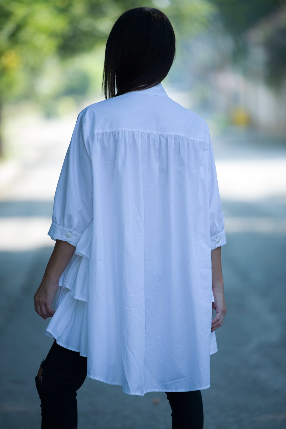 White Cotton Flounces Loose Summer Shirt, Tops & Tunics