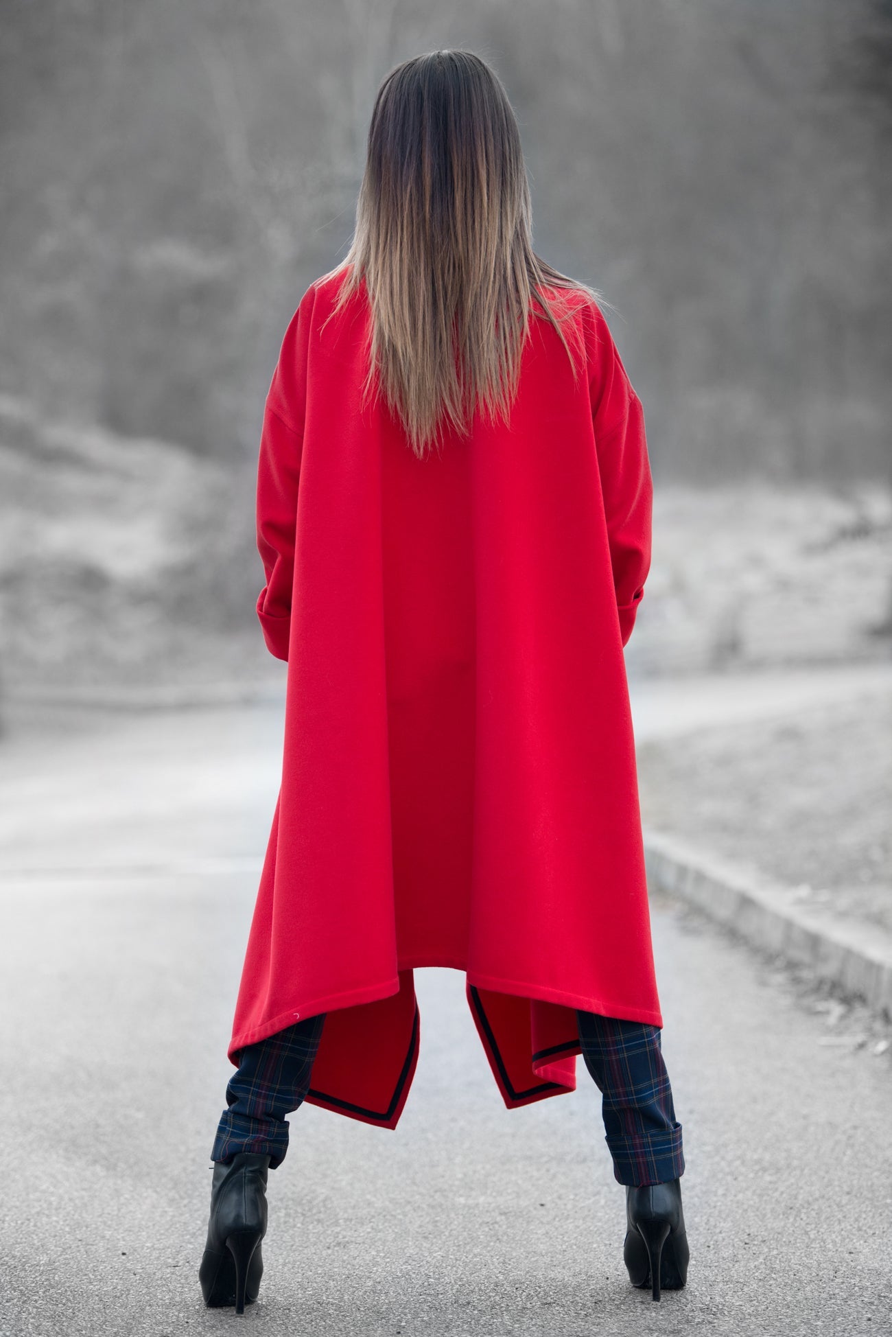 Red Cashmere Women Loose Autumn Winter Coat, Coats