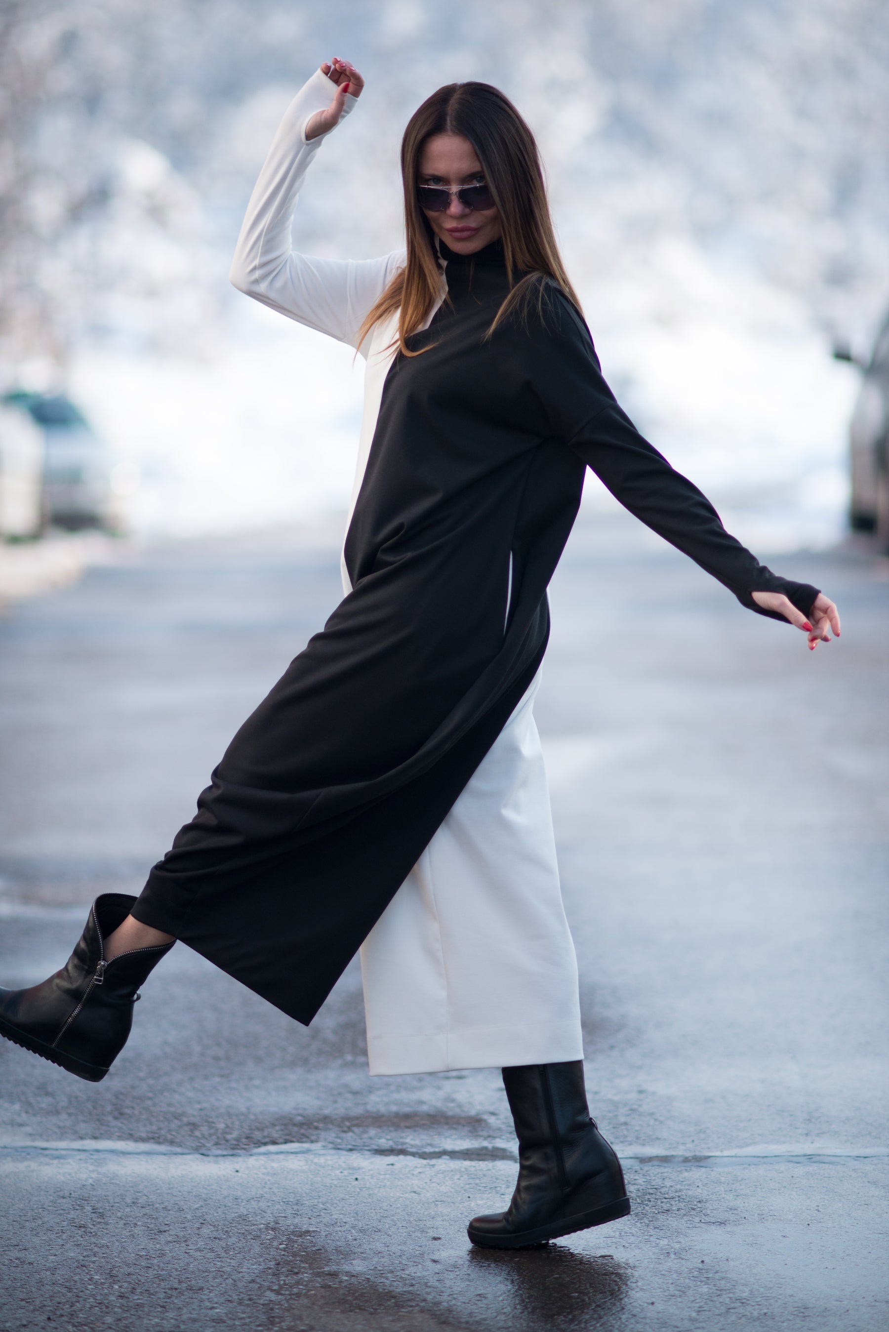 Black and white Turtleneck Winter Jumpsuit, Jumpsuits & Rompers