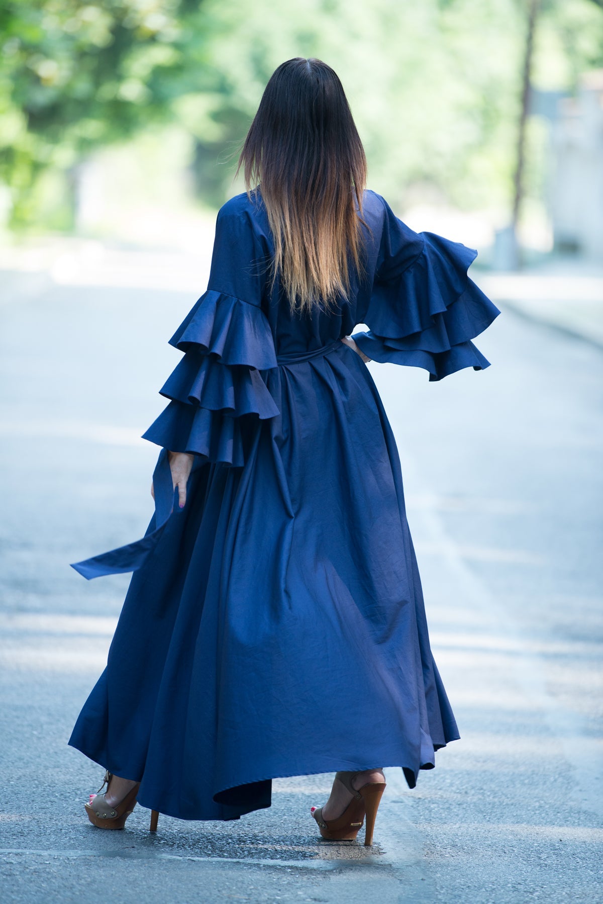 Navy Blue Cotton Abaya Loose Maxi Dress, Kaftans Clothing