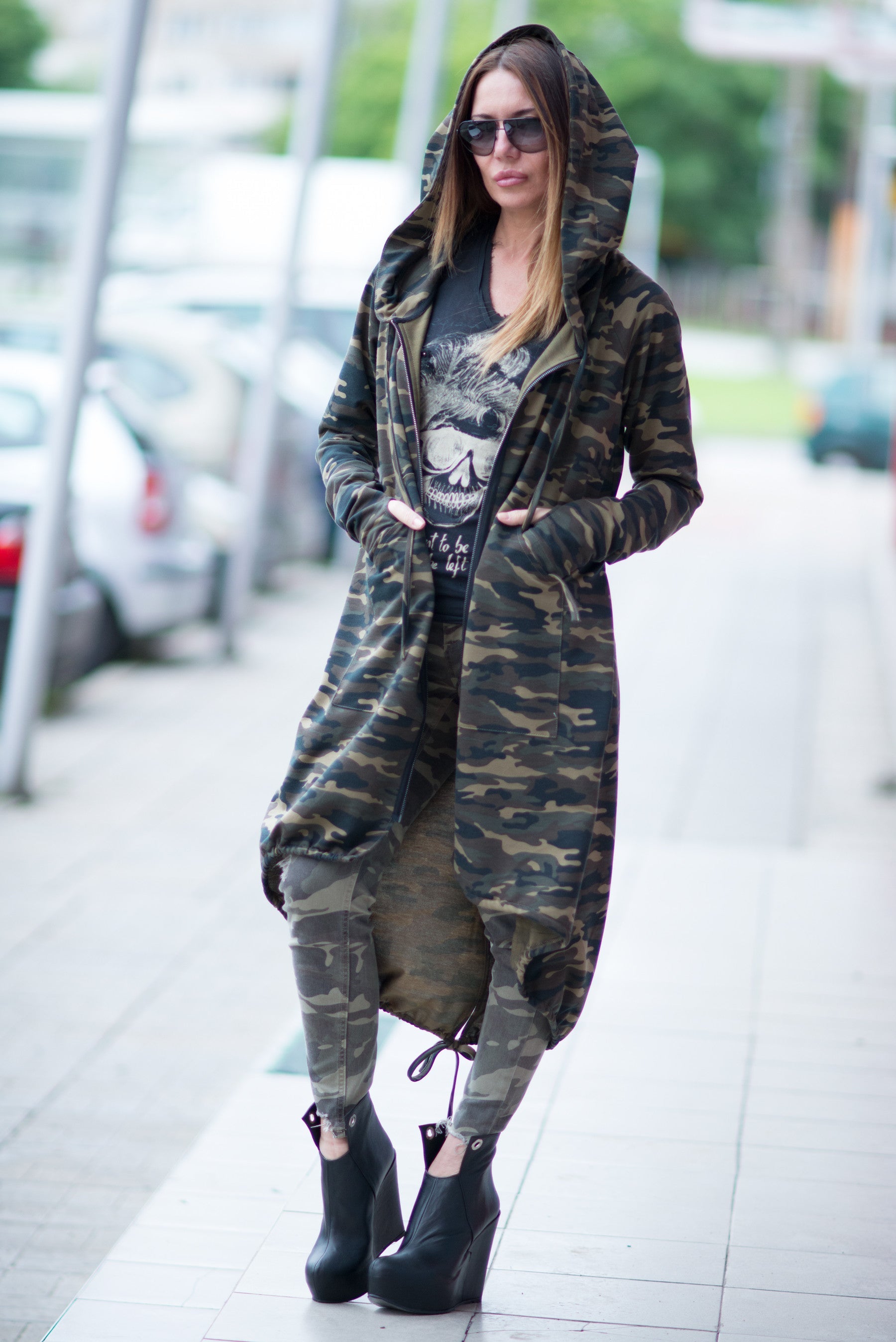 Military Hooded Vest, Camouflage Long Vest, Hoodies & Sweaters