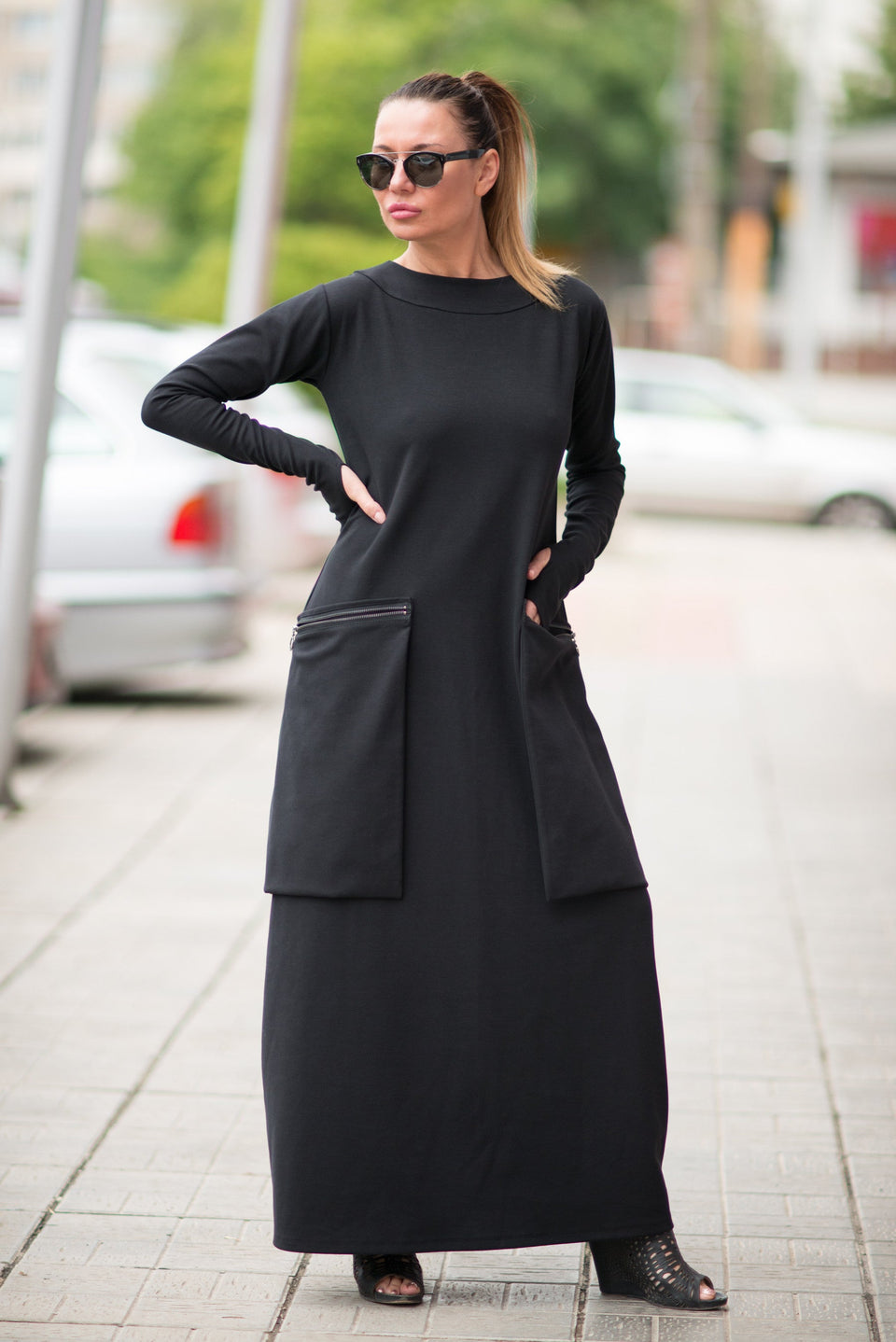 Black and White Cotton Dress With Big Zipper Pockets - EugFashion – CHELA