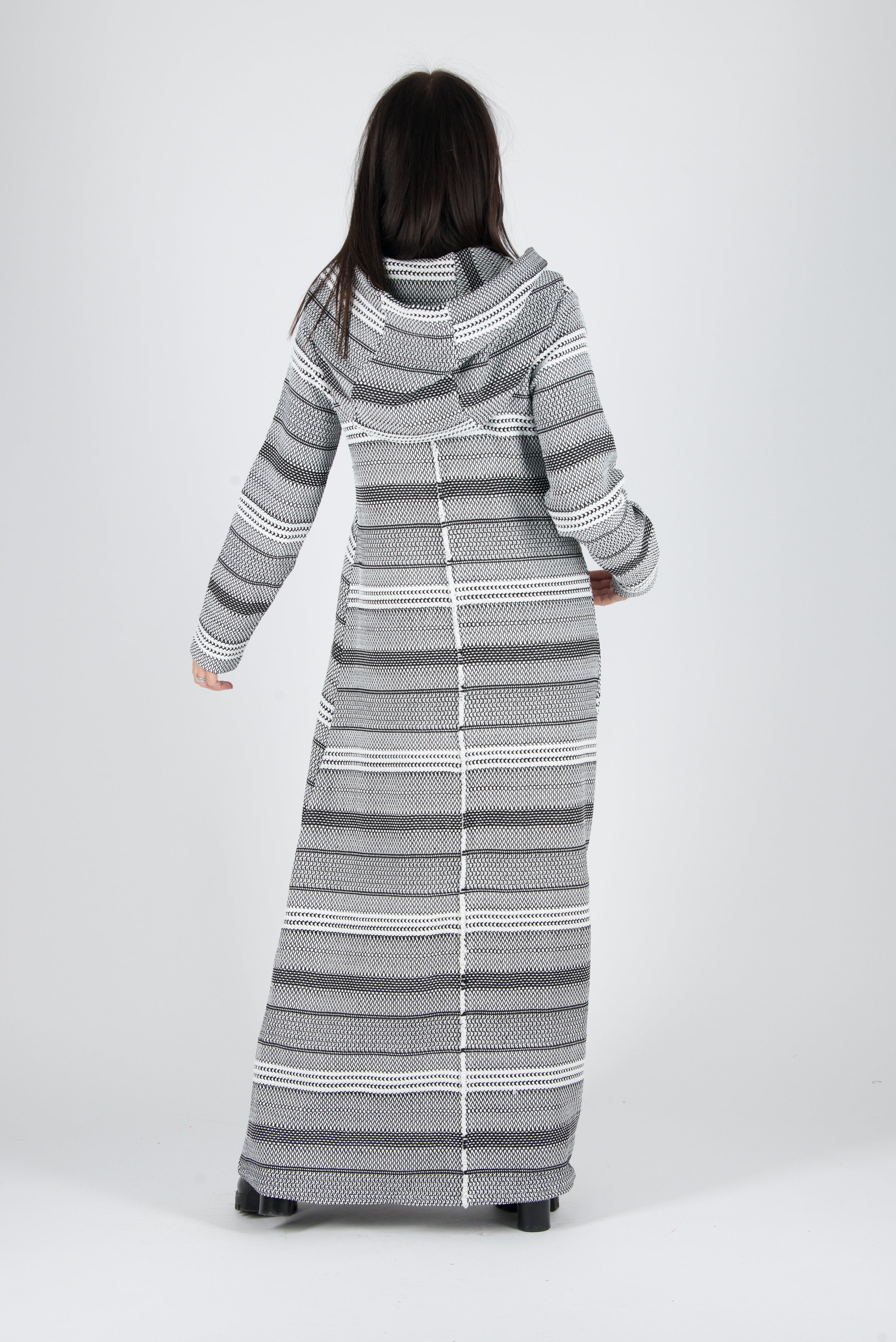 Spring Long Hooded Plus size Black and White dress, New Arrival