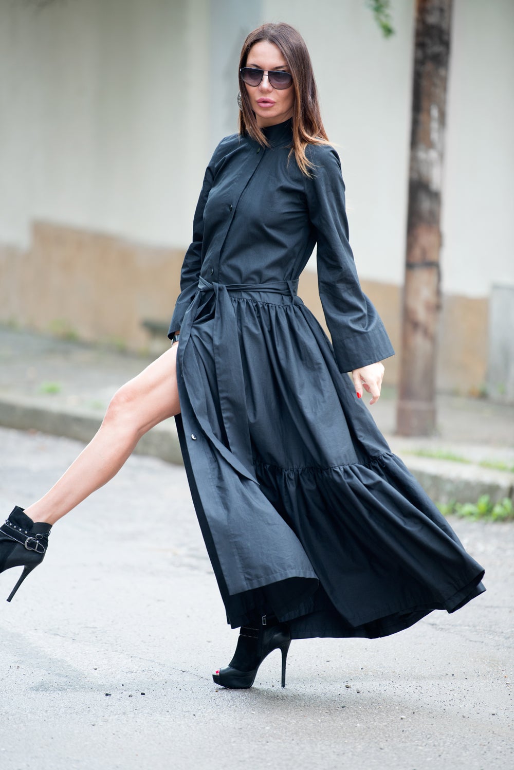 Long Black Cotton Abaya Loose Maxi Dress, Kaftans Clothing