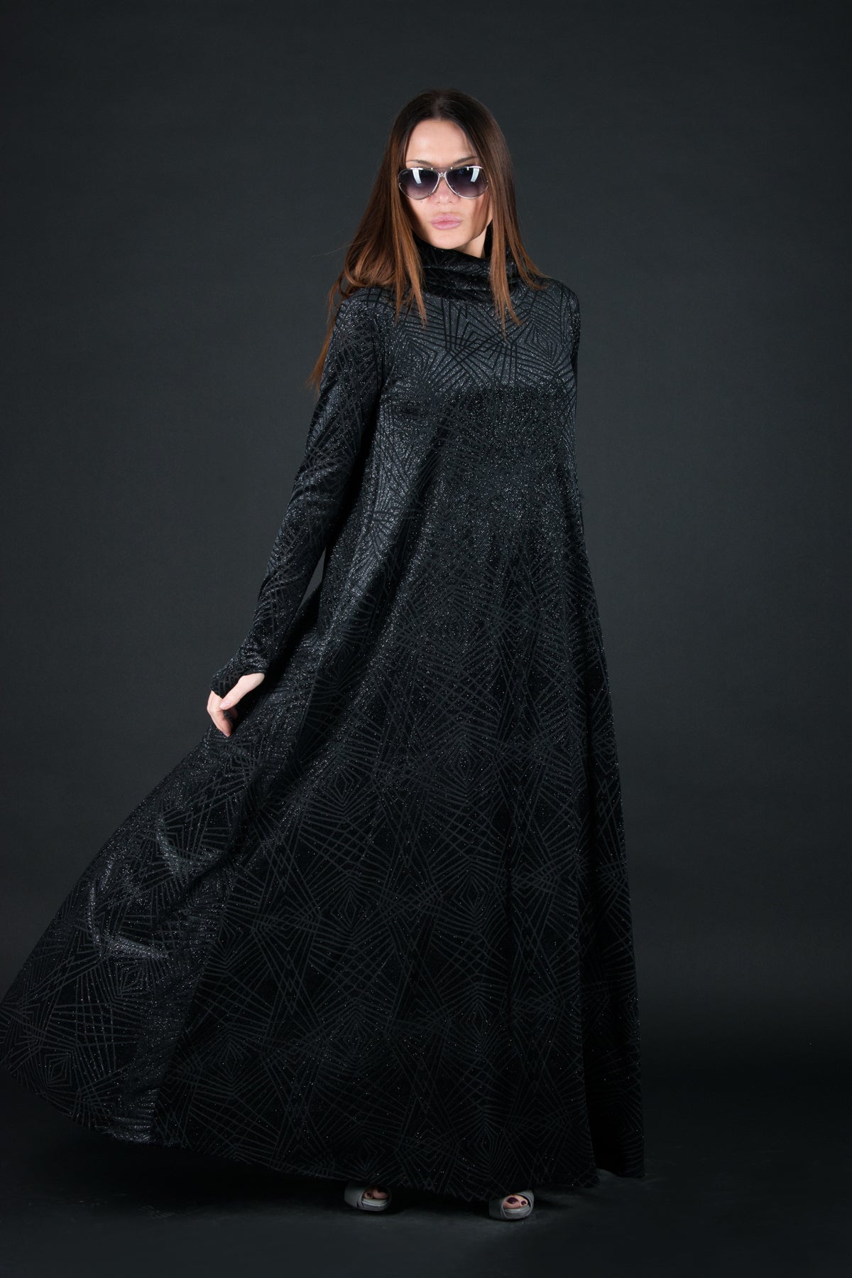 Black Turtleneck Velvet Evening Dress, Dresses & Maxi Dresses