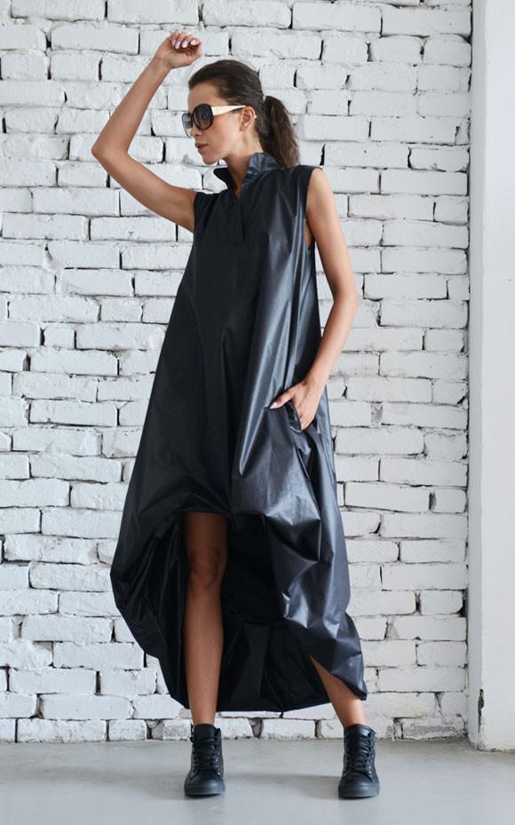 Asymmetric Maxi Black Dress METD0010 - Metamorphoza