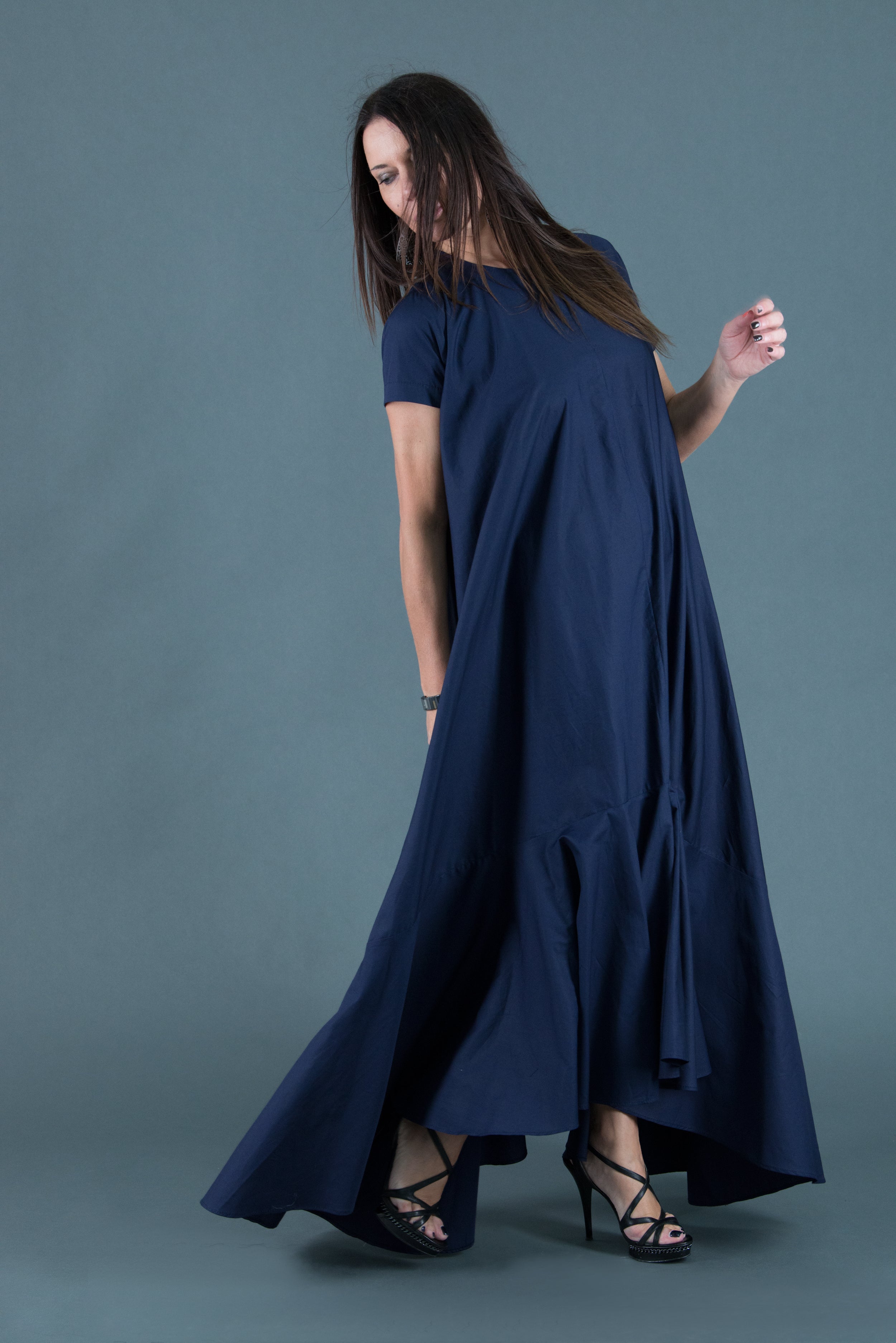 Dark Blue Cotton Dress by EUG Fashion