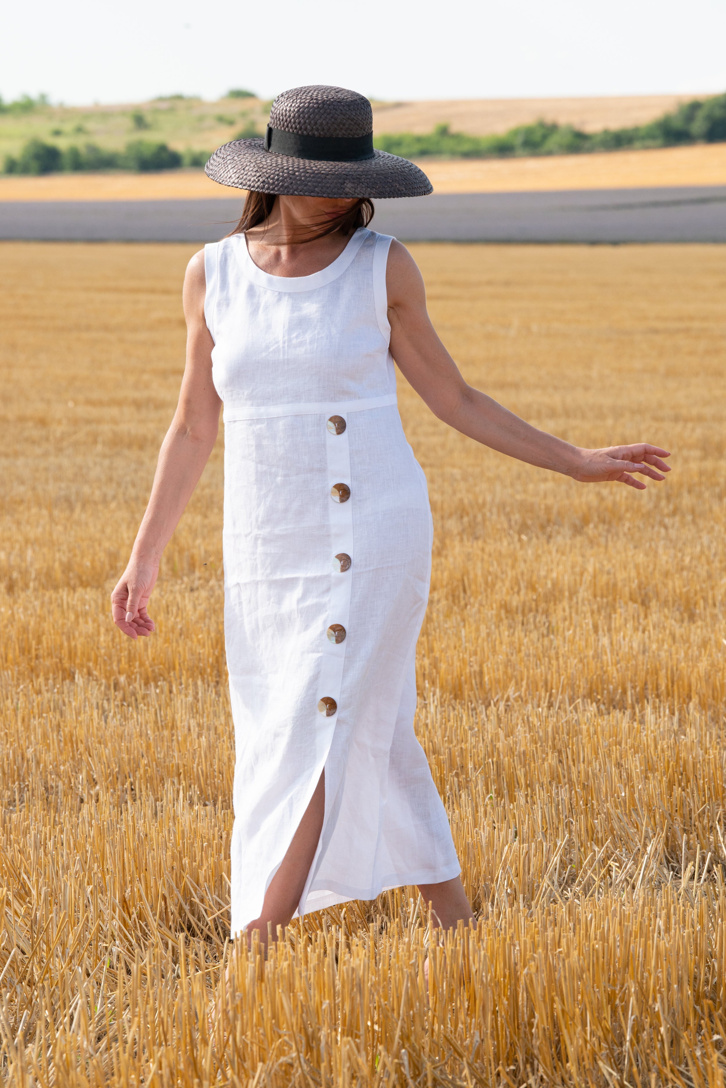 White Linen Summer Dress by EUG Fashion