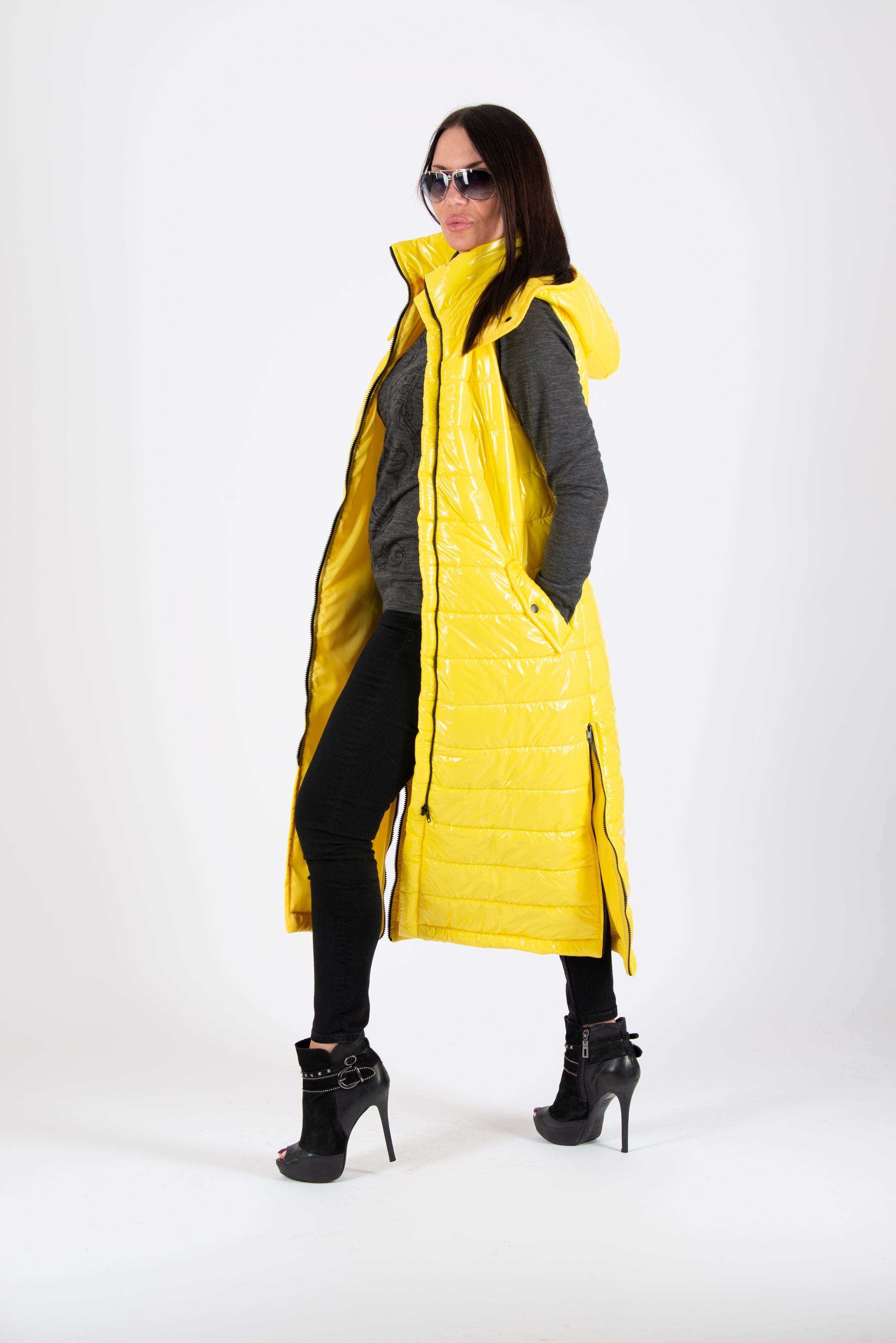 Yellow Sleeveless Autumn Winter Puffer Vest by EUG Fashion