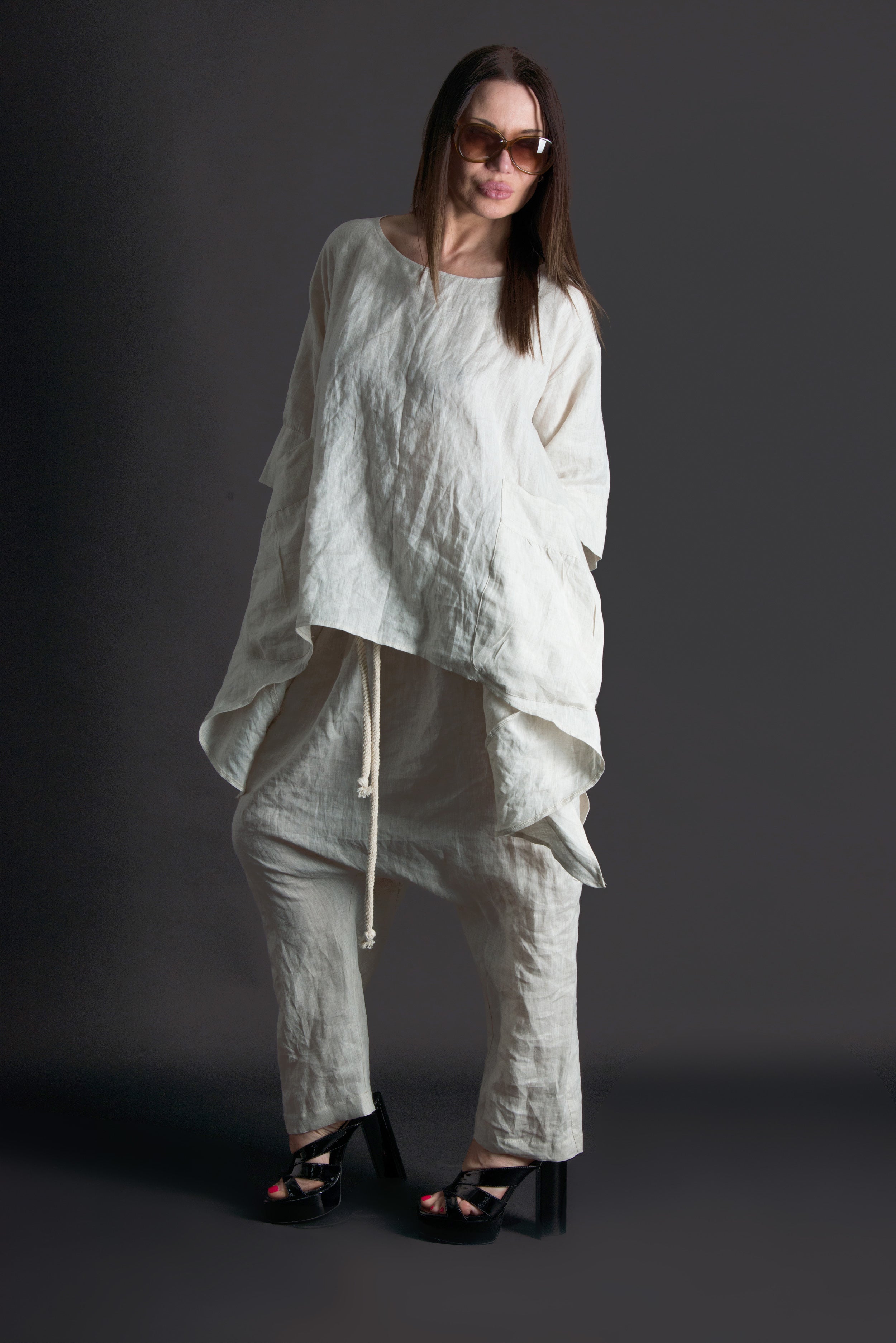 Two pieces Natural Linen outfit, Linen Clothing