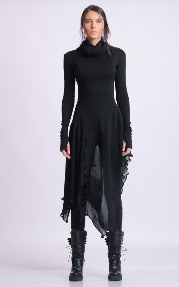 Thumb Hole Sleeve Asymmetric Polo Tunic METT0143 - Metamorphoza
