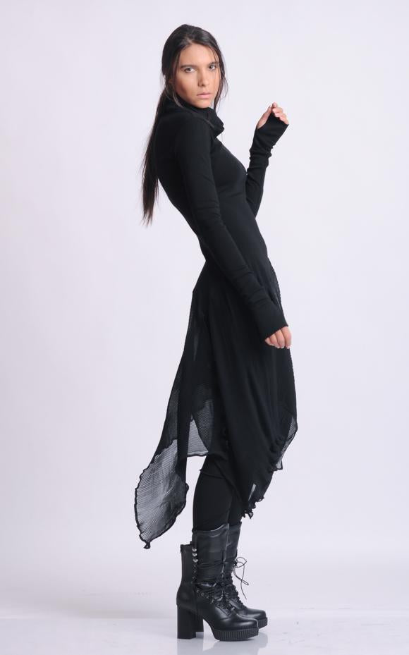 Thumb Hole Sleeve Asymmetric Polo Tunic METT0143 - Metamorphoza