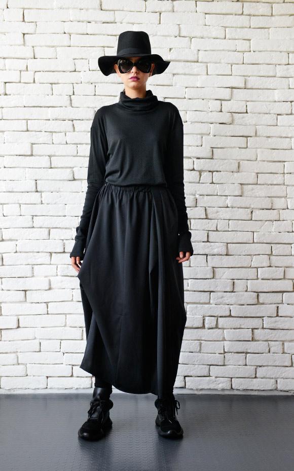 Asymmetric Long Black Skirt METSk0010 - Metamorphoza