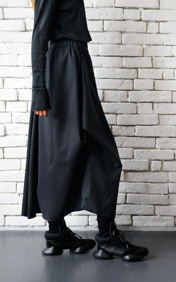 Asymmetric Long Black Skirt METSk0010 - Metamorphoza