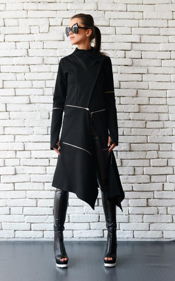 Long Asymmetric Zipper Trench Coat METC0033 - Metamorphoza