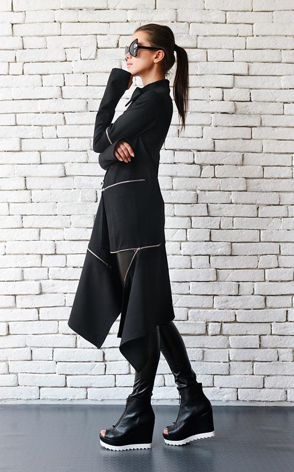 Long Asymmetric Zipper Trench Coat METC0033 - Metamorphoza