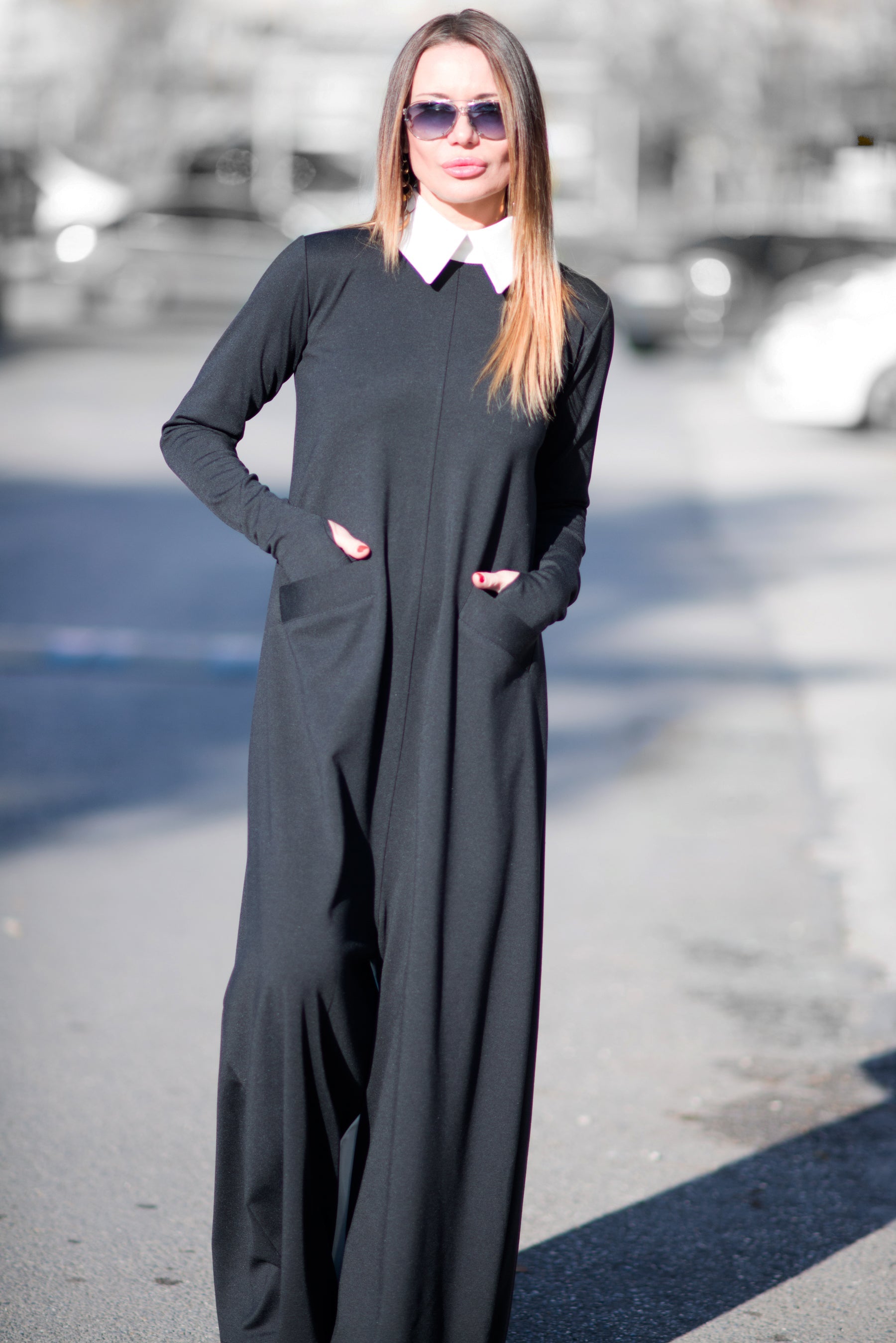 Black and white Turtleneck Winter Jumpsuit by EUG Fashion