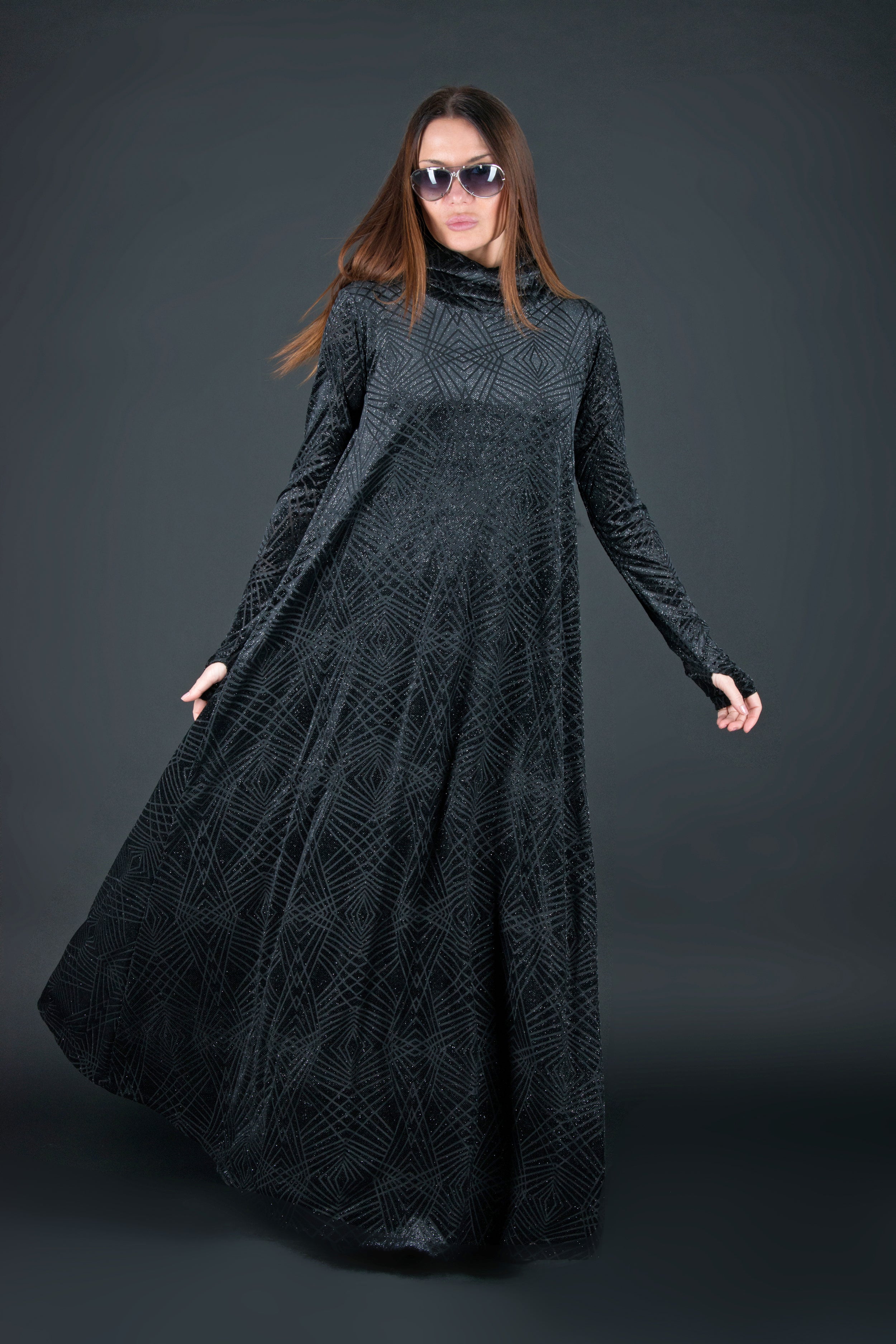 Black Turtleneck Velvet Evening Dress by EUG Fashion