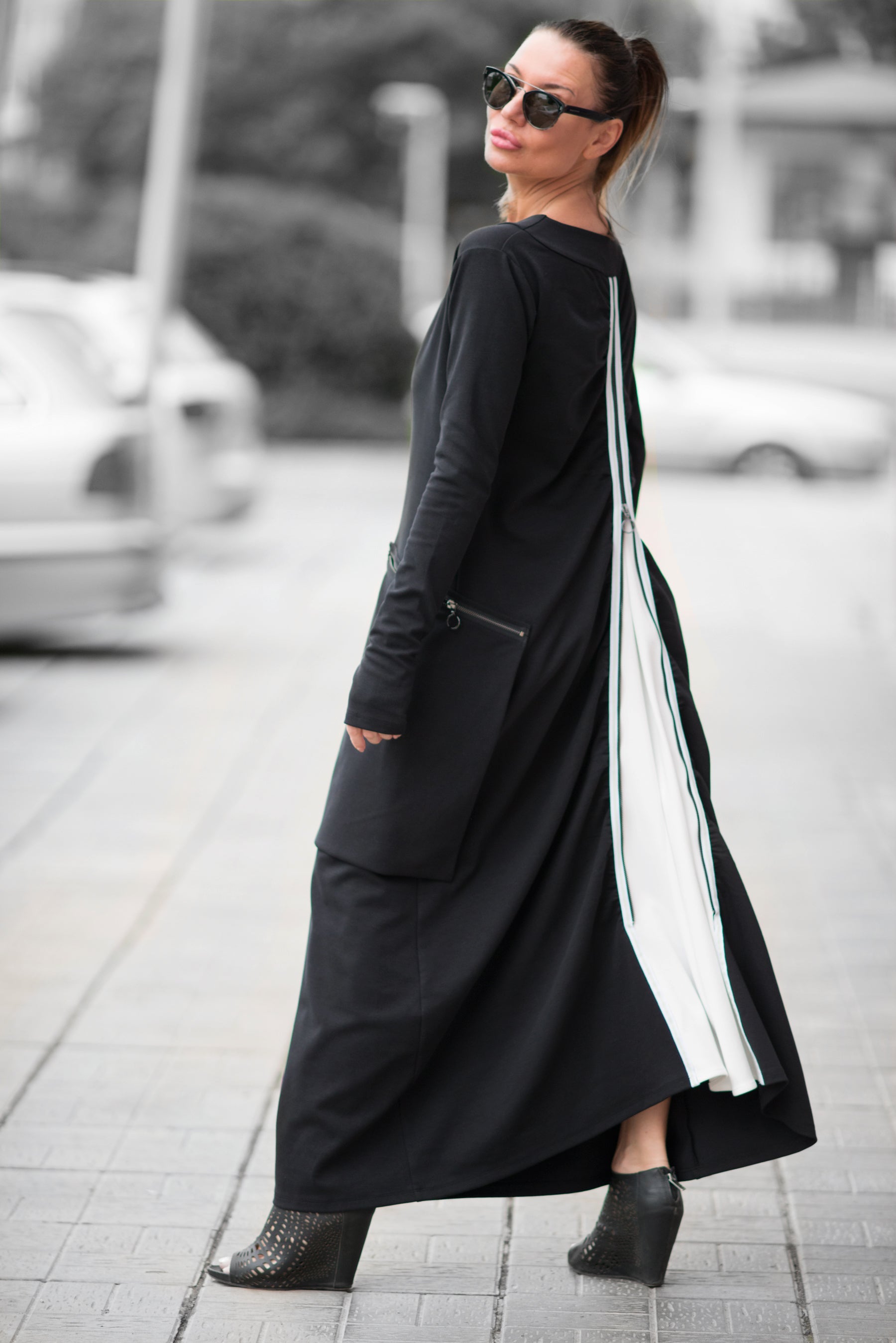 black and white long dress
