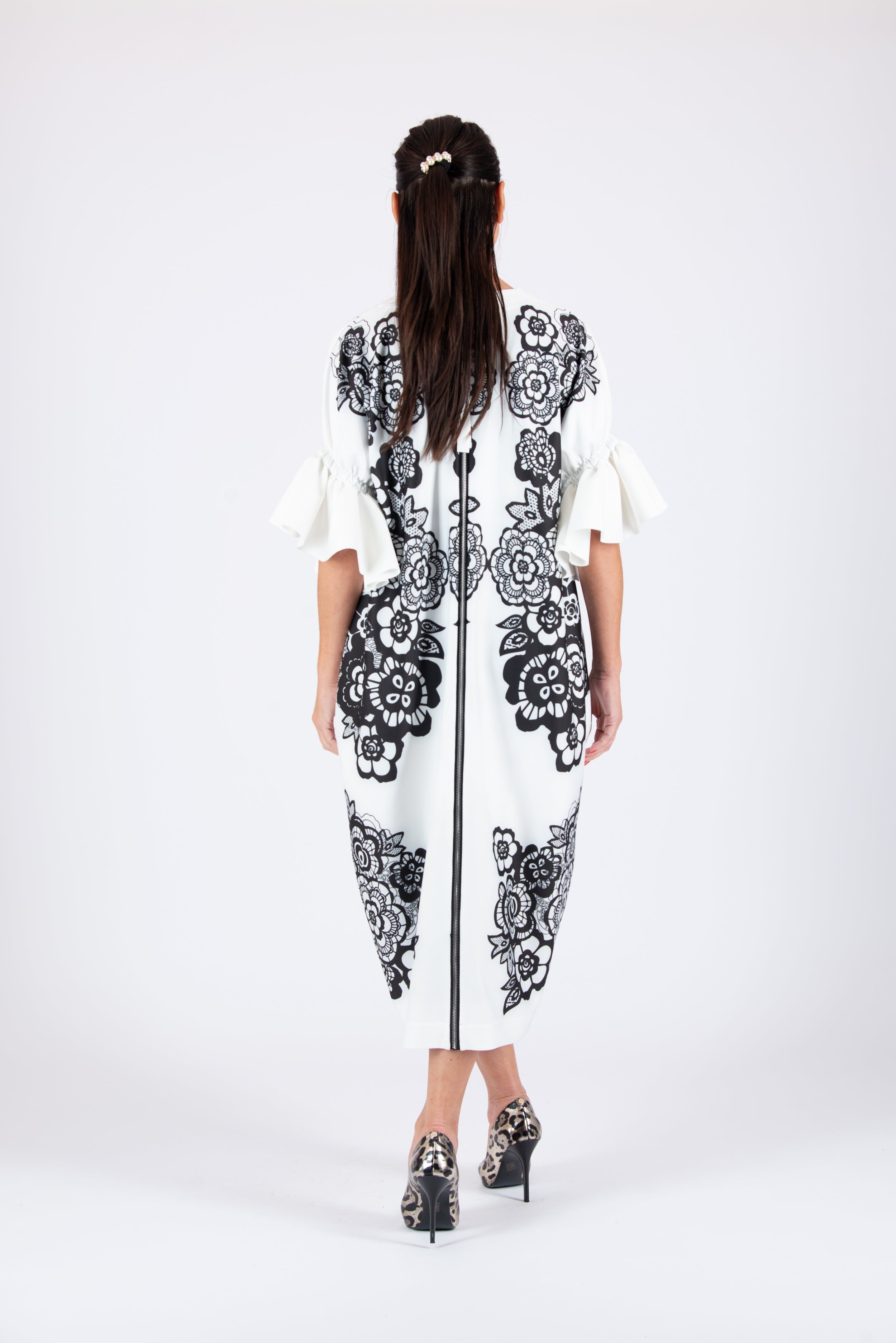 Black and White Winter Neoprene Dress by EUG Fashion