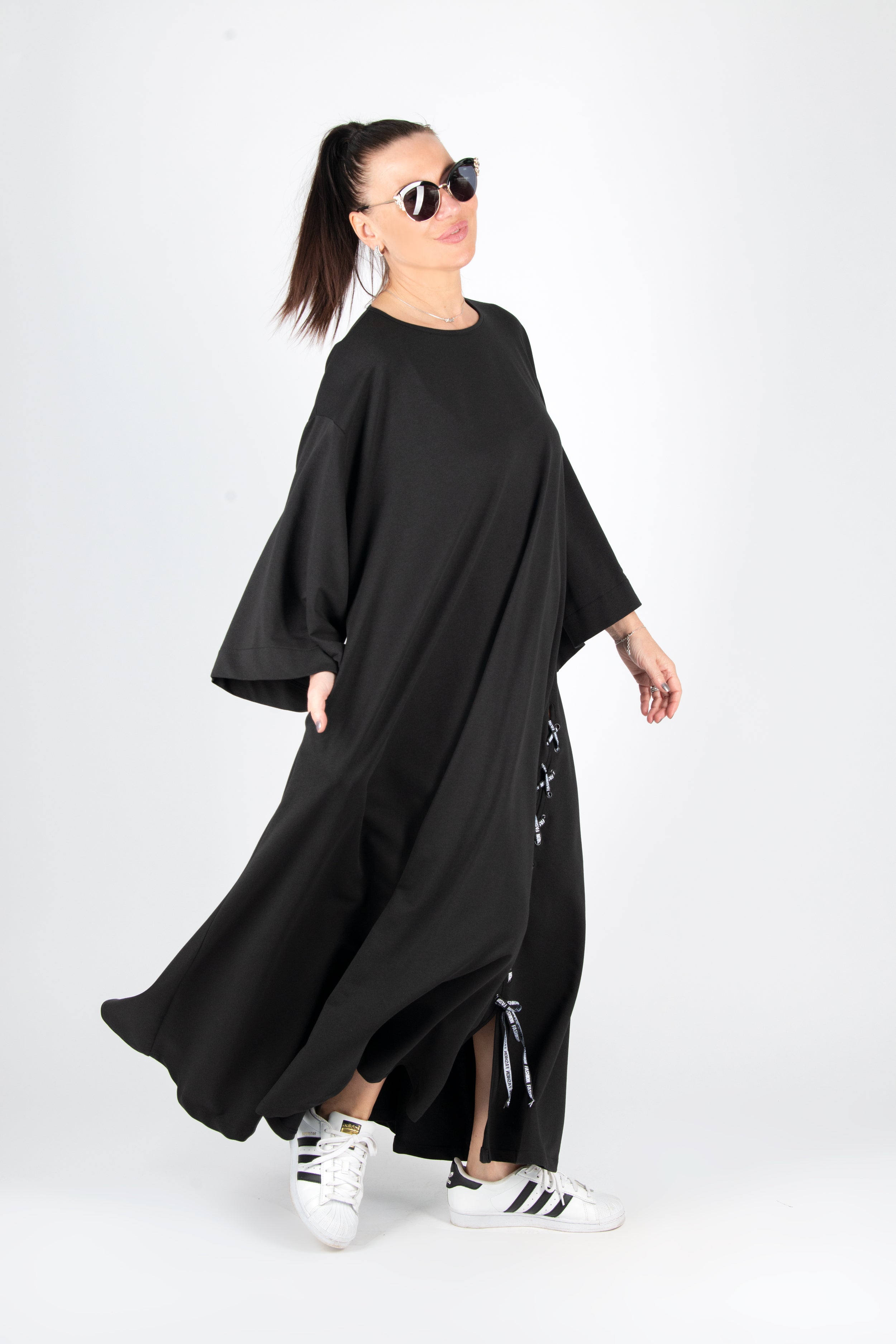 Black Long Cotton dress by EUG Fashion