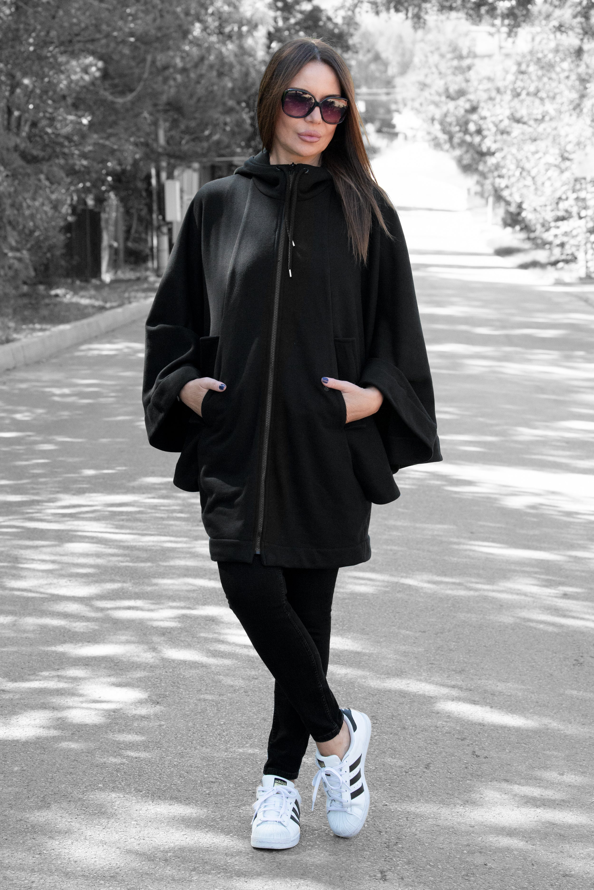 Black Long Zipper Hooded Vest by EUG Fashion