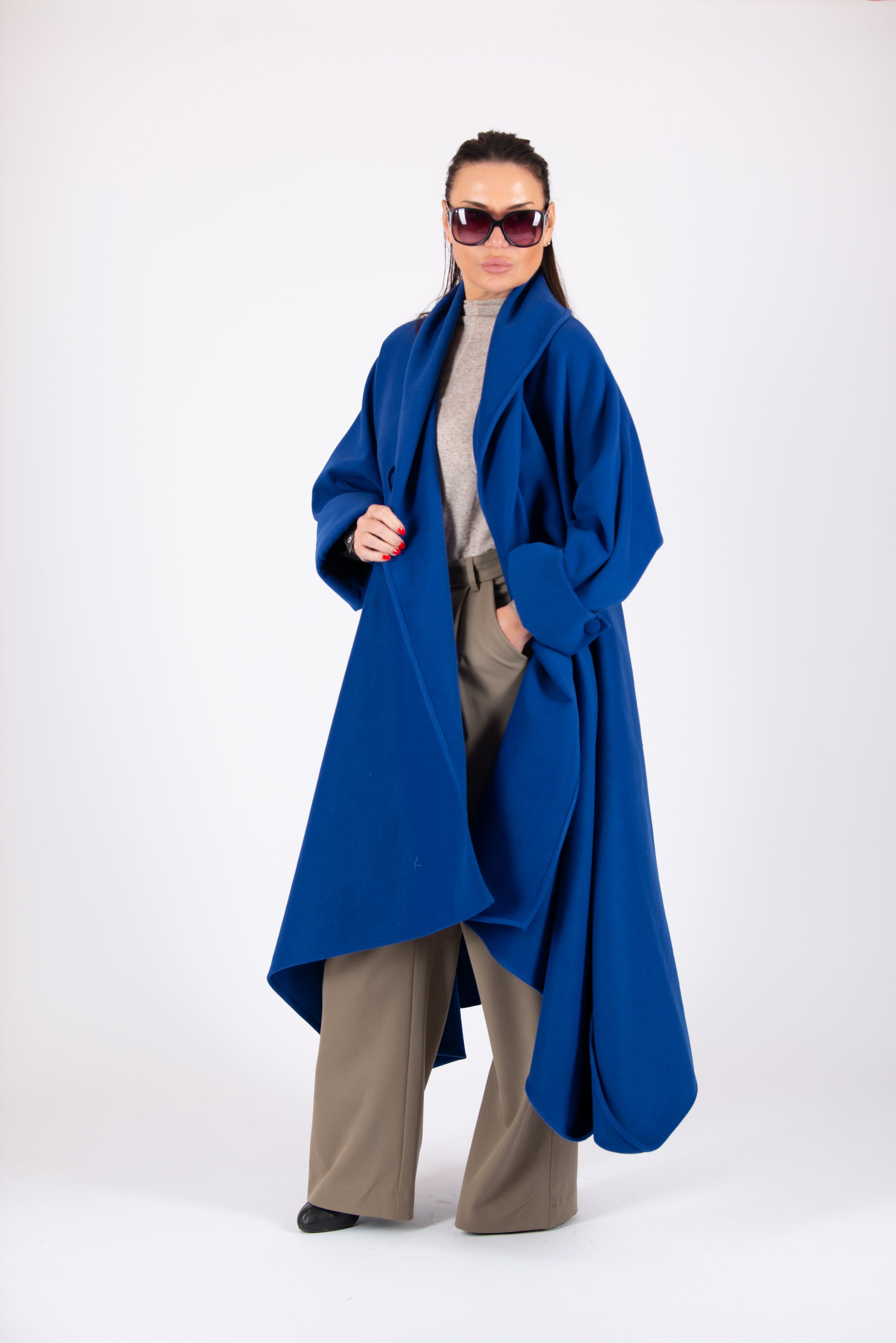 Royal Blue Women Cashmere Coat by EUG Fashion