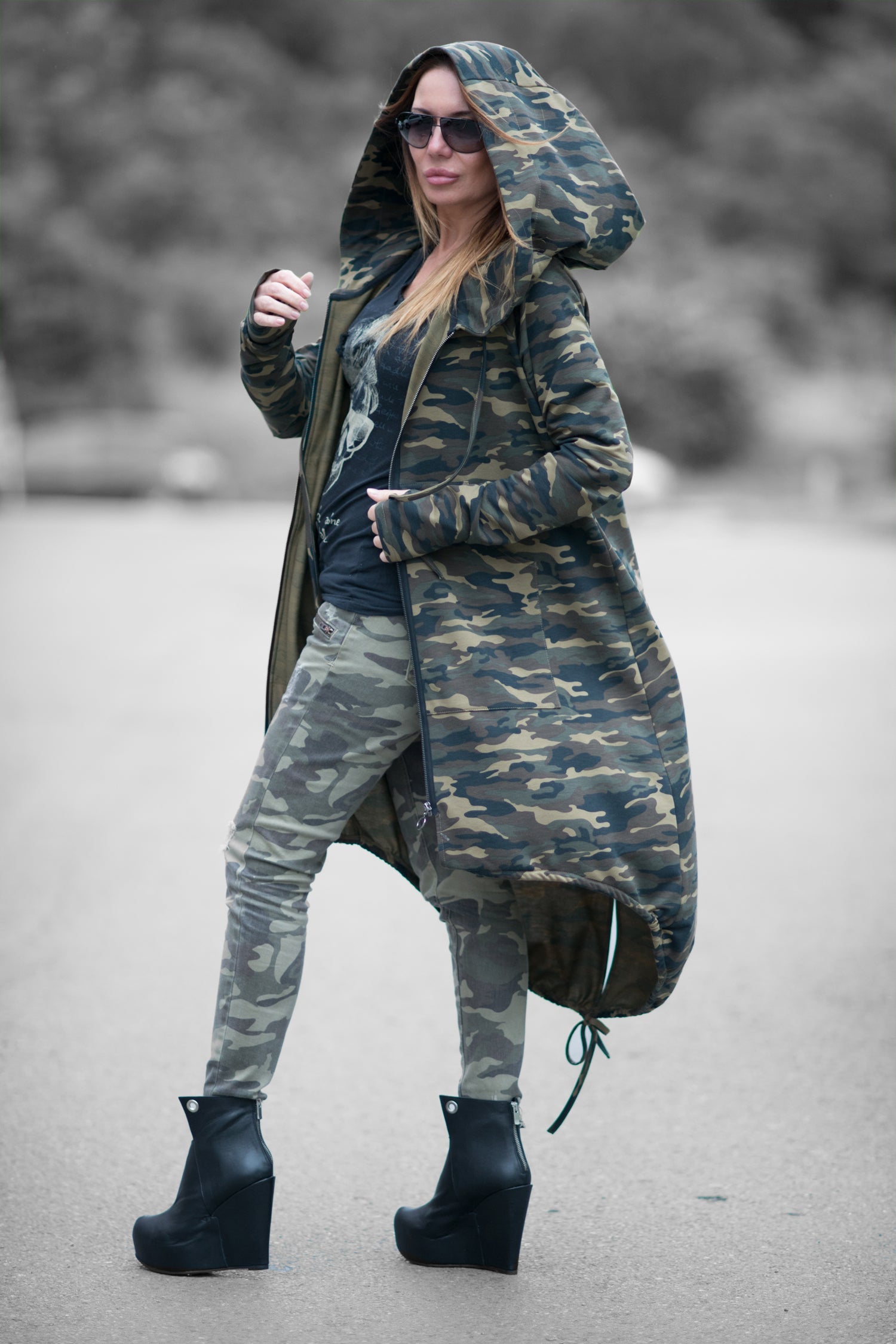 Military Hooded Vest, Camouflage Long Vest by EUG Fashion