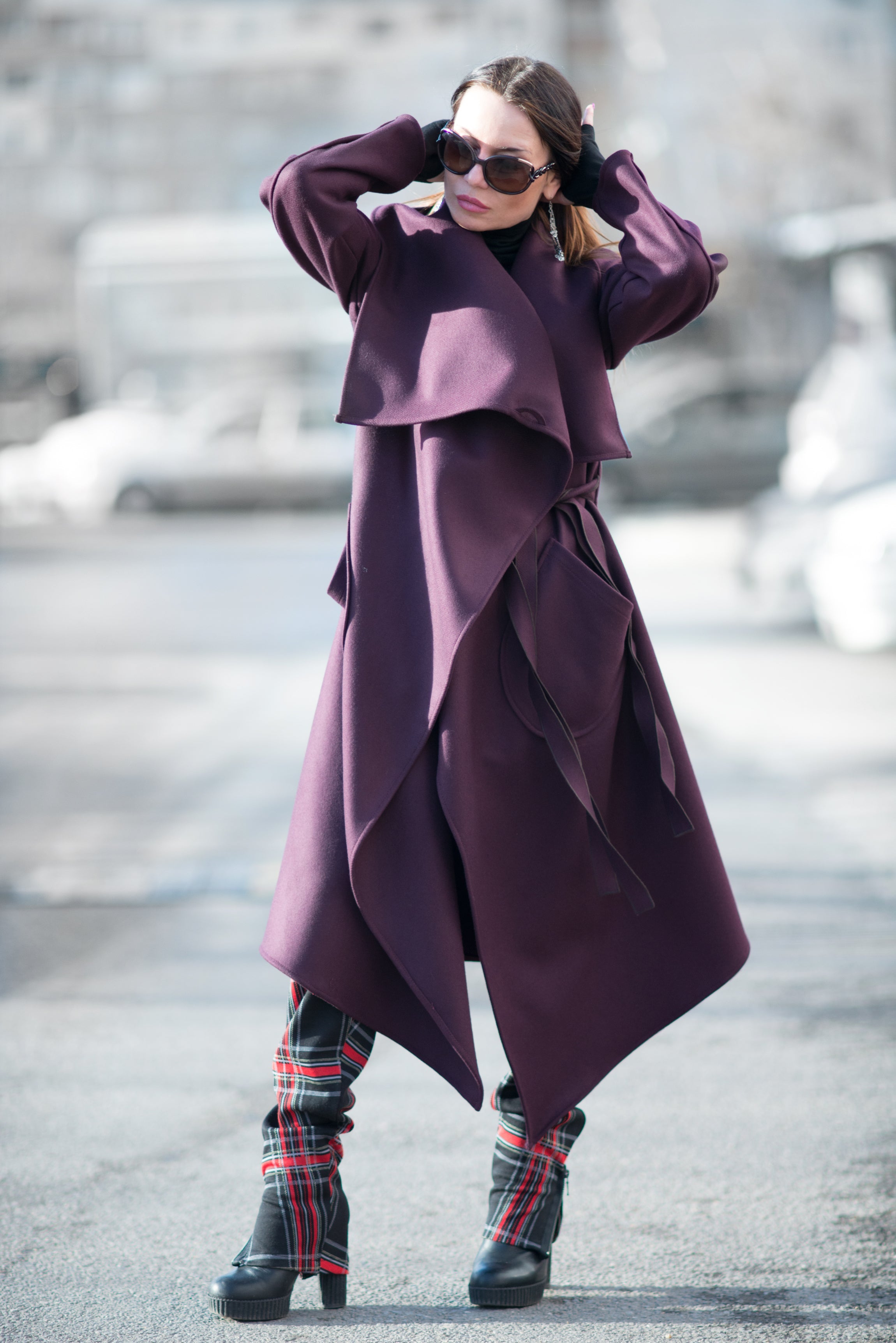 Autumn Women Purple Asymmetric Coat by EUG Fashion