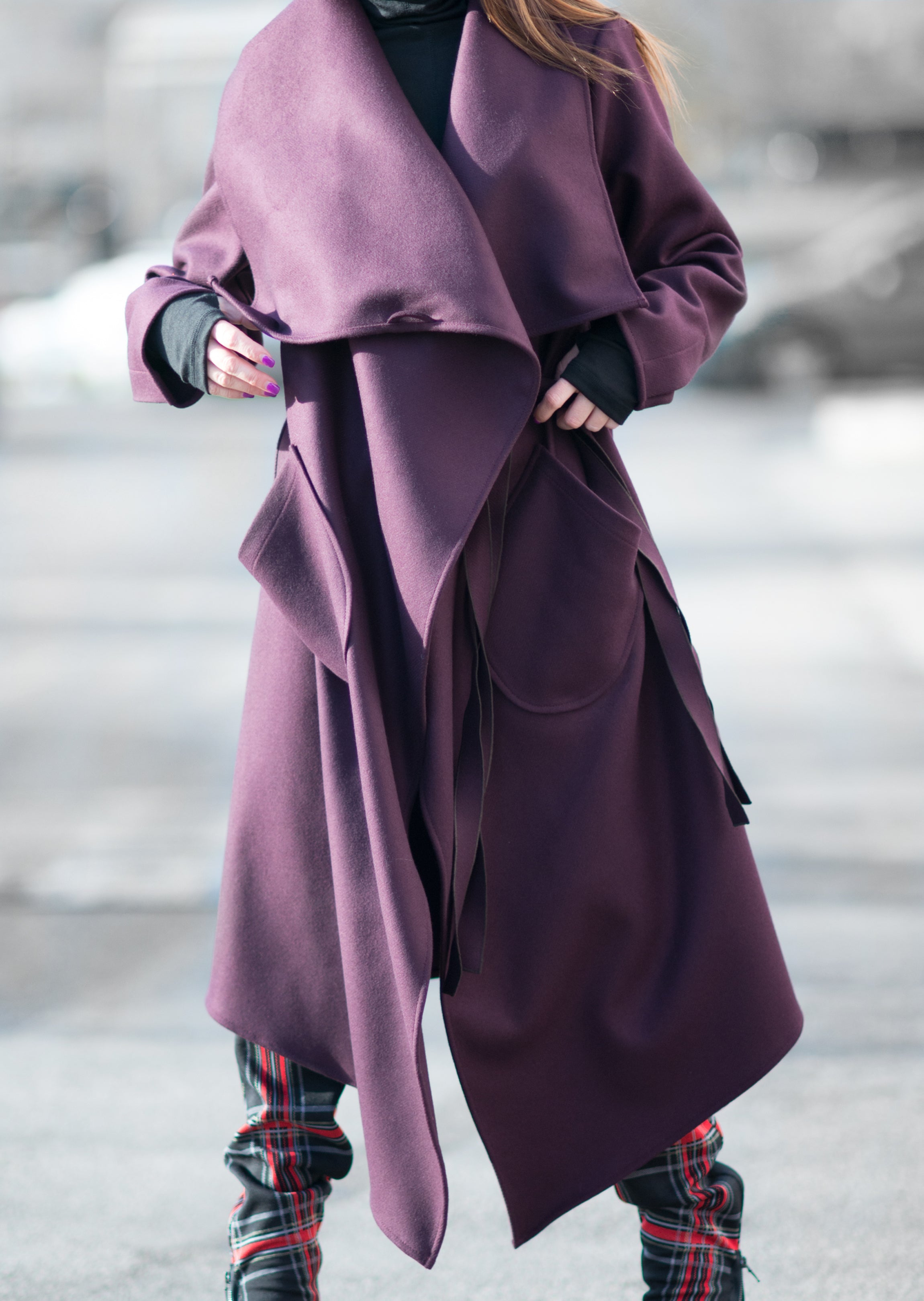 Autumn Women Purple Asymmetric Coat by EUG Fashion