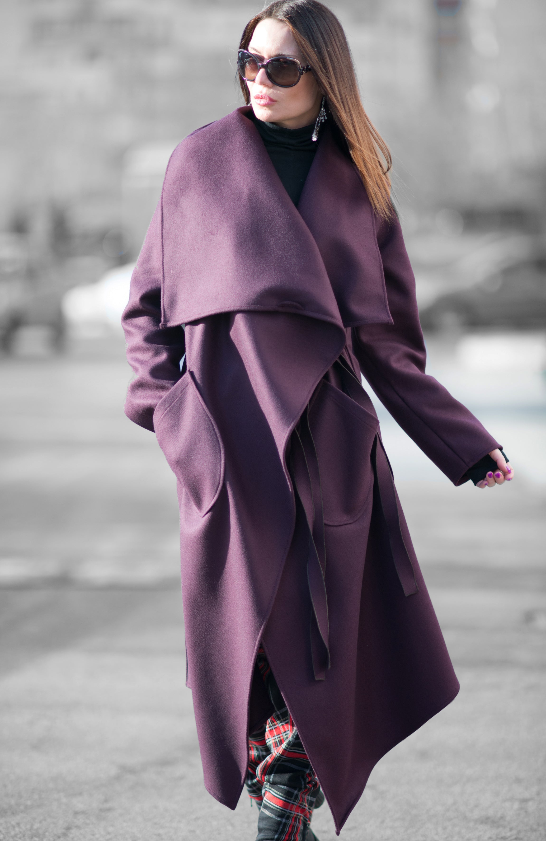 Autumn Women Purple Asymmetric Coat by EUG Fashion