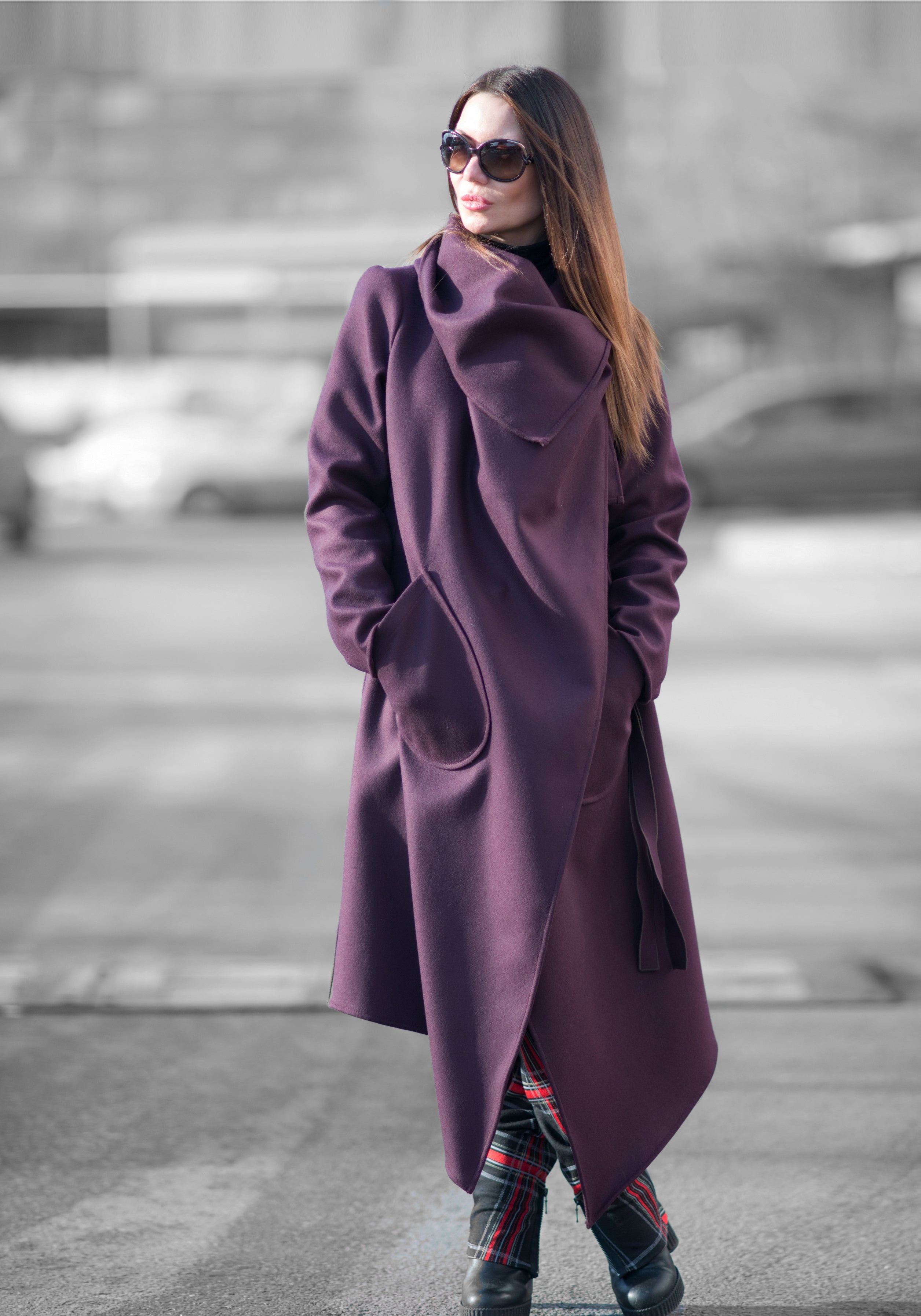 Autumn Women Purple Asymmetric Coat by EUG Fashion