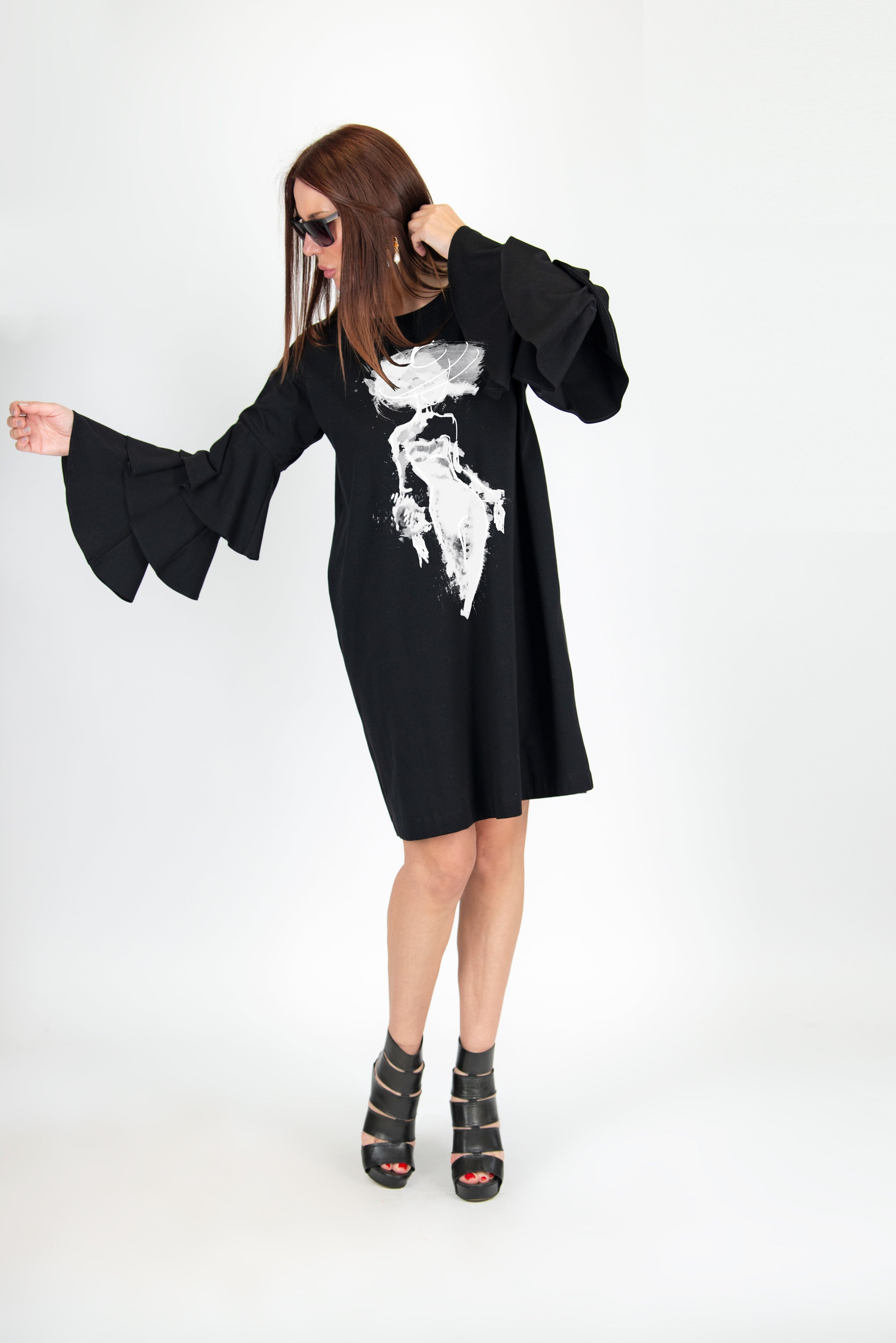 Summer Cotton Print Black Dress by EUG Fashion