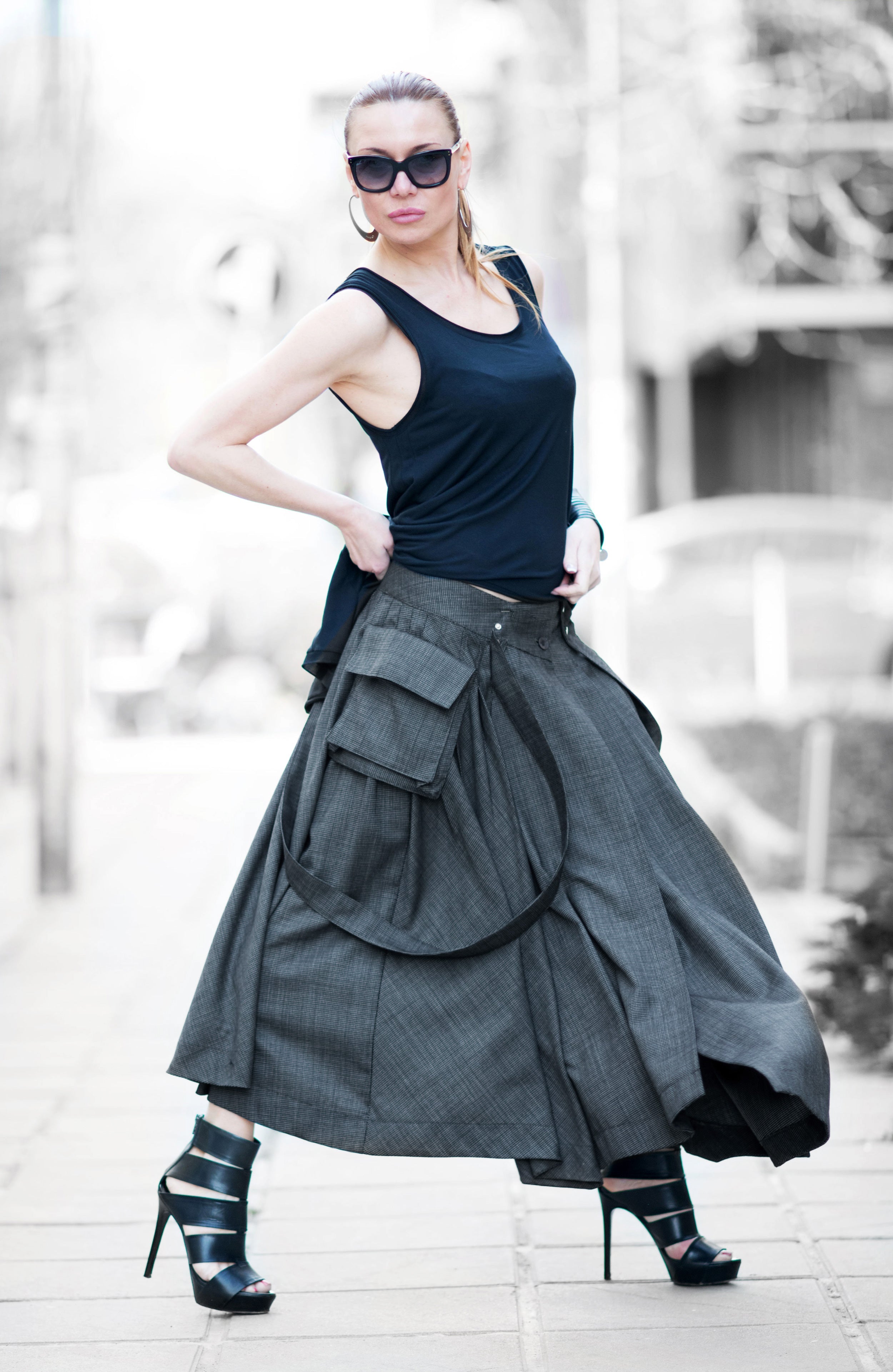 Asymmetrical Long Dark Grey Skirt by EUG Fashion