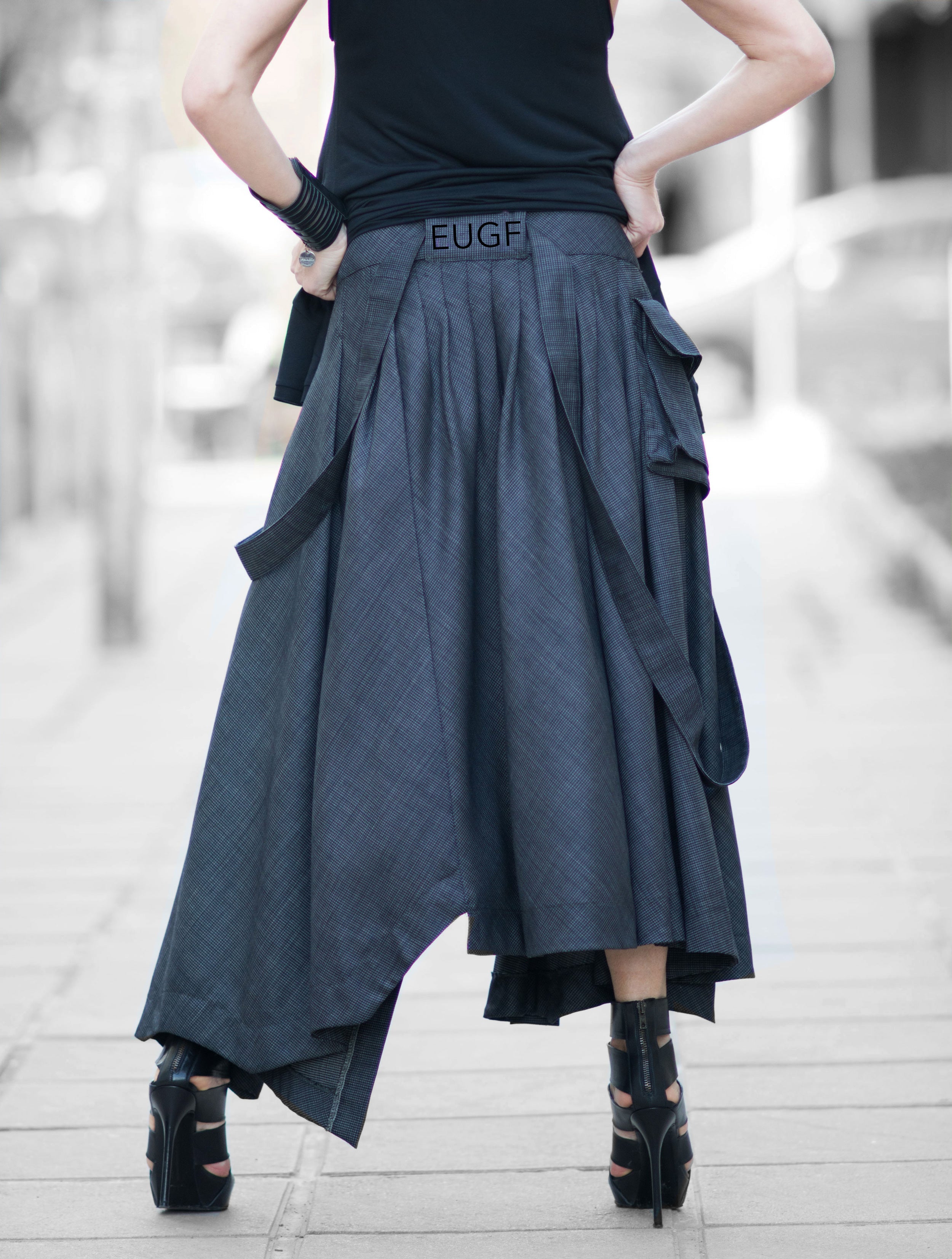 Asymmetrical Long Dark Grey Skirt by EUG Fashion