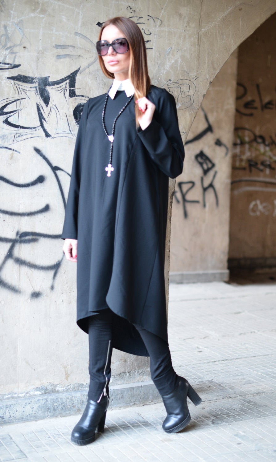 Collar Black Wool Dress, Dresses & Maxi Dresses