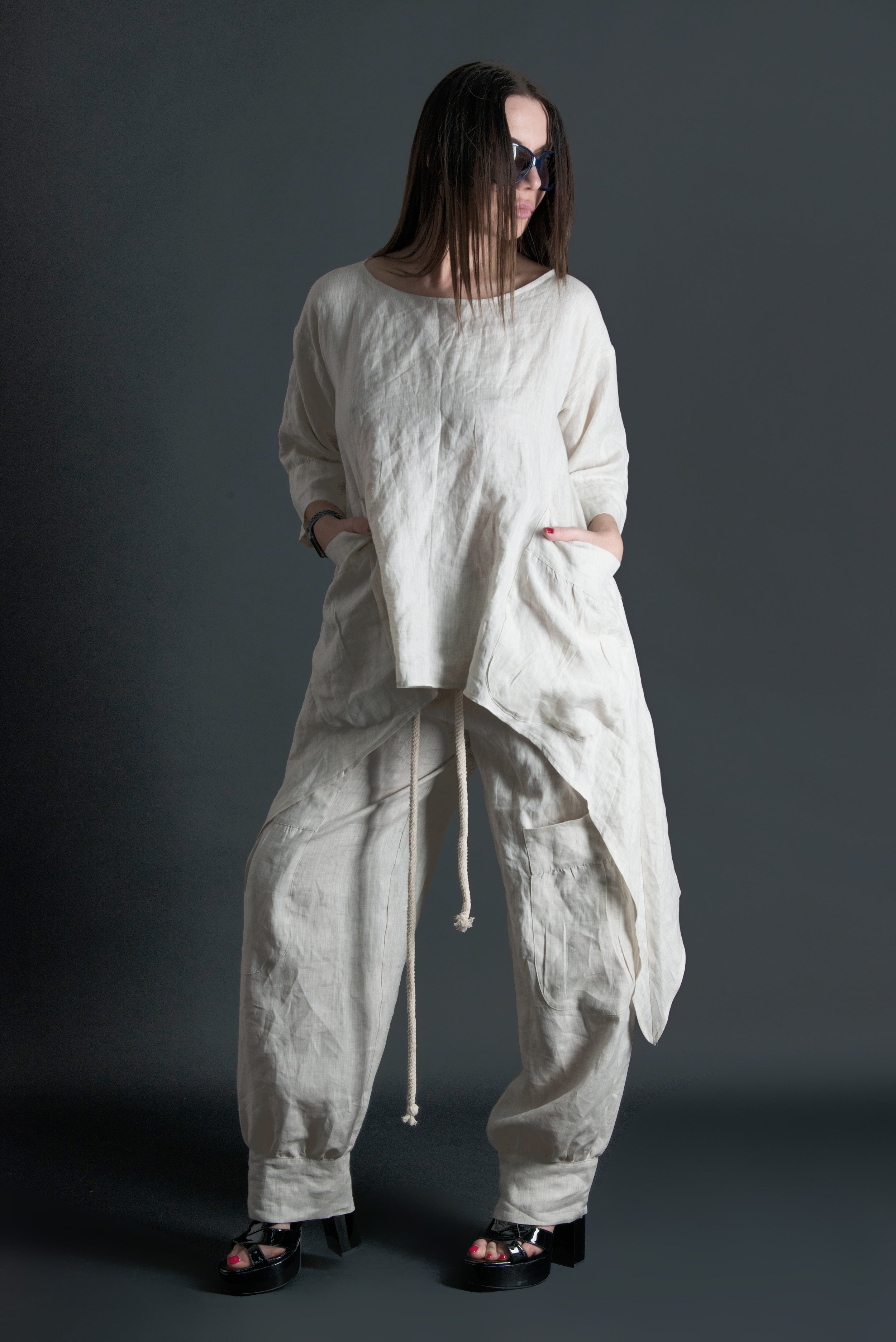 Two pieces set, Natural Summer Linen outfit, Linen Clothing