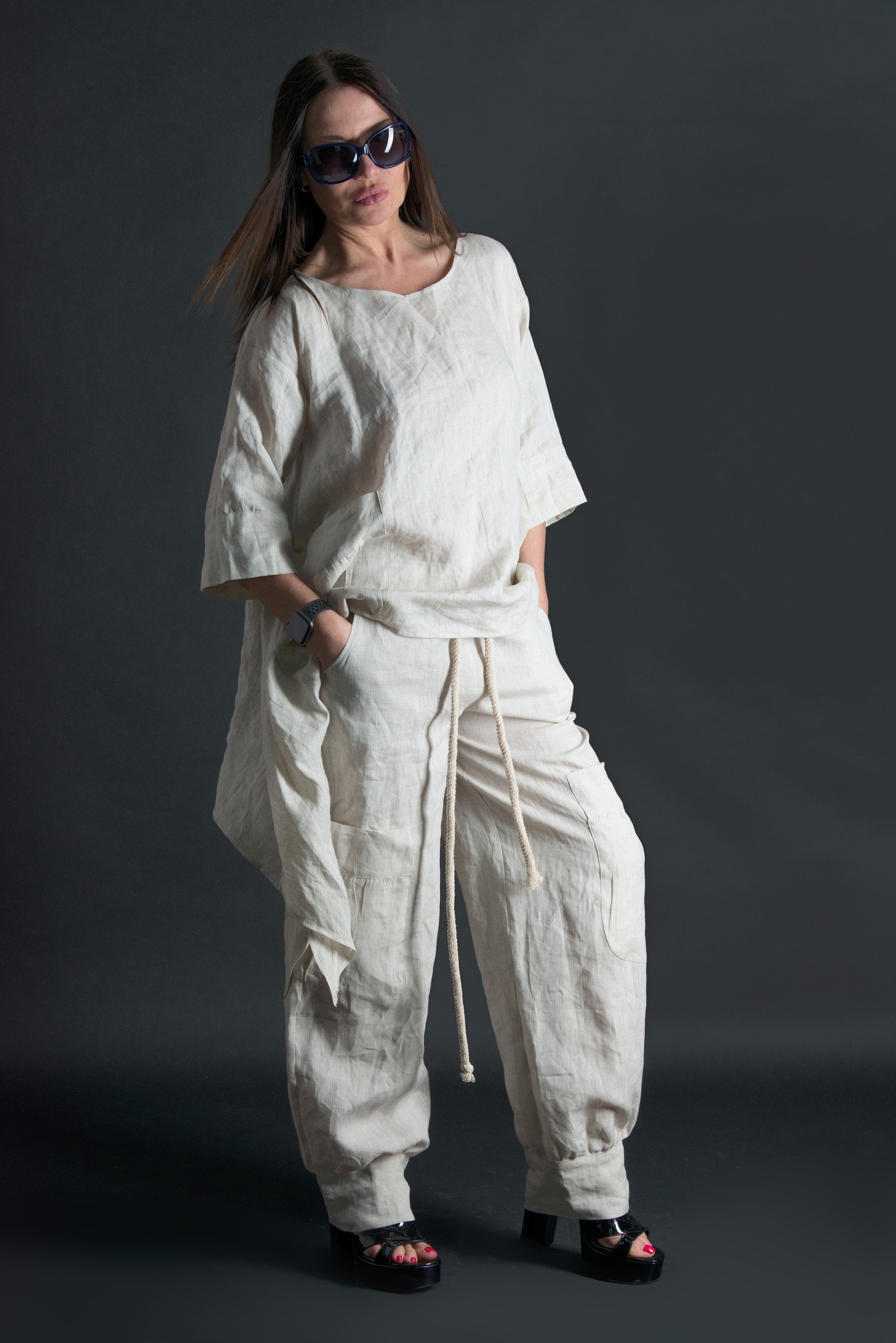 Two pieces set, Natural Summer Linen outfit, Linen Clothing