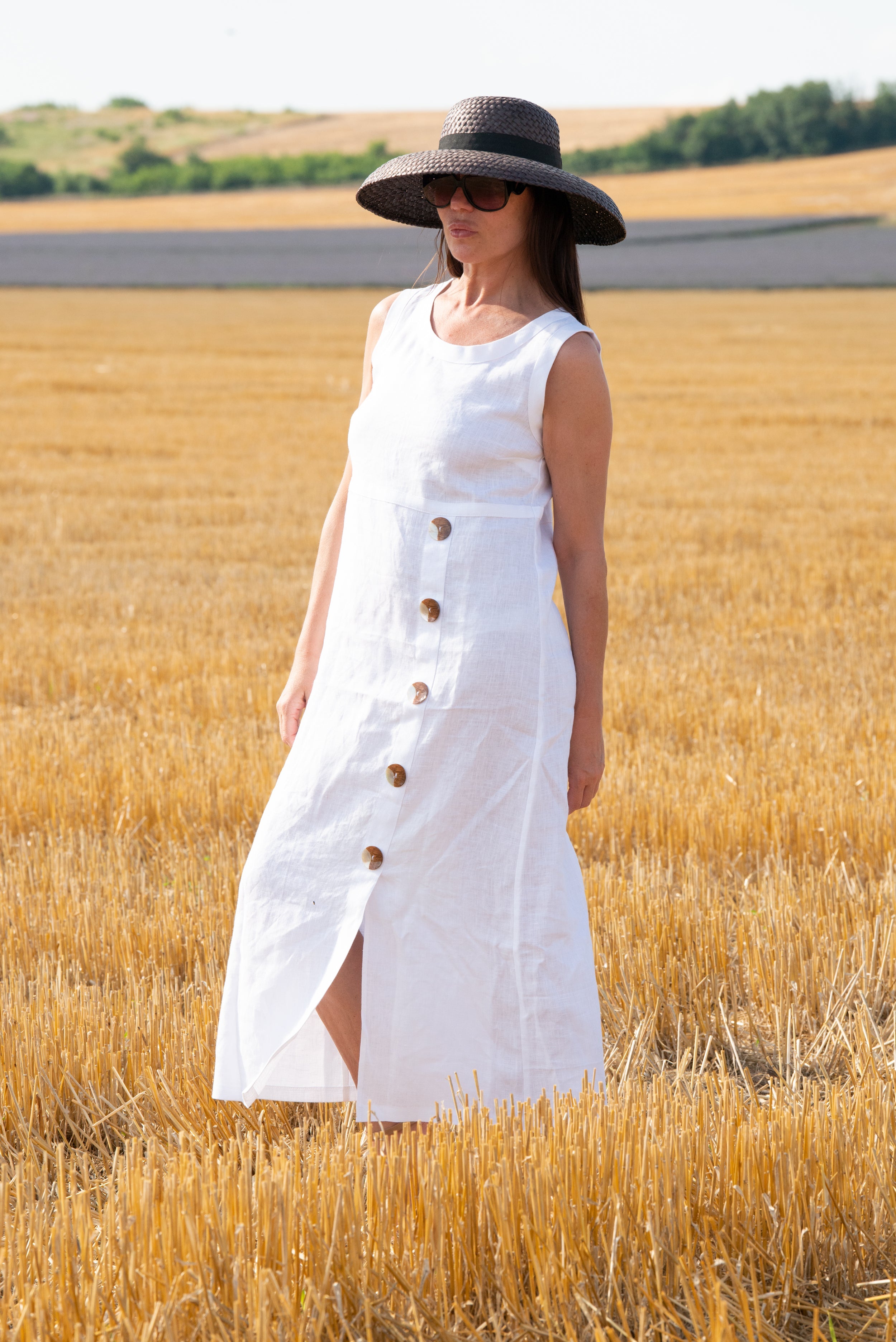 White Linen Summer Dress by EUG Fashion